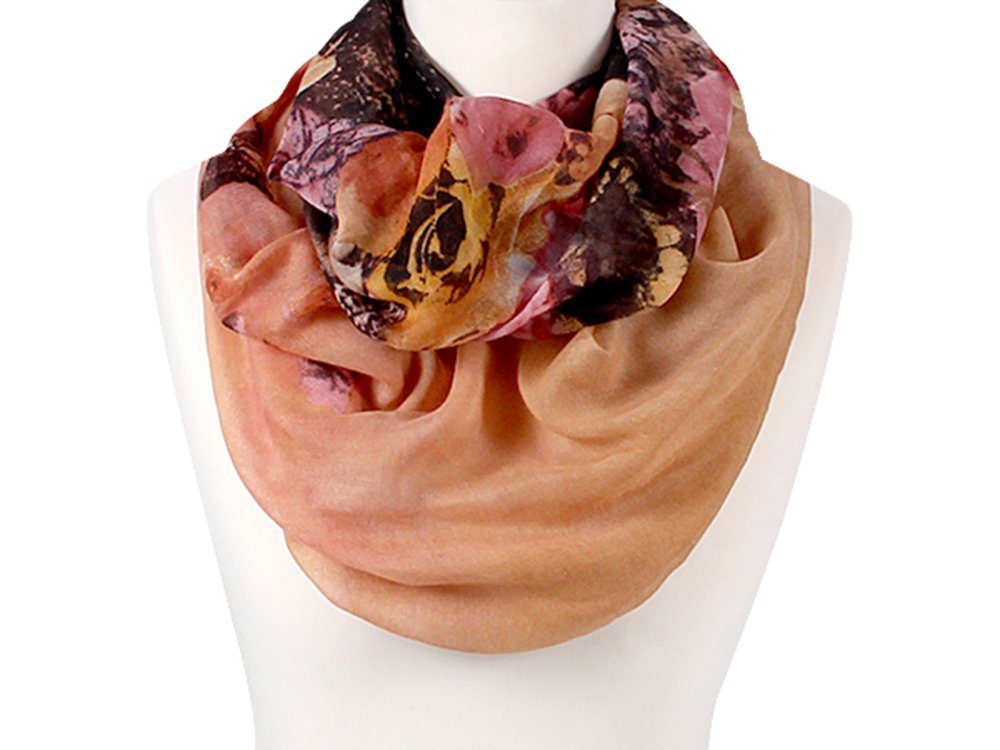 Modescout Stadler Modeschal Damen Loop Scarf Blumen, angenehm weicher Griff Apricot