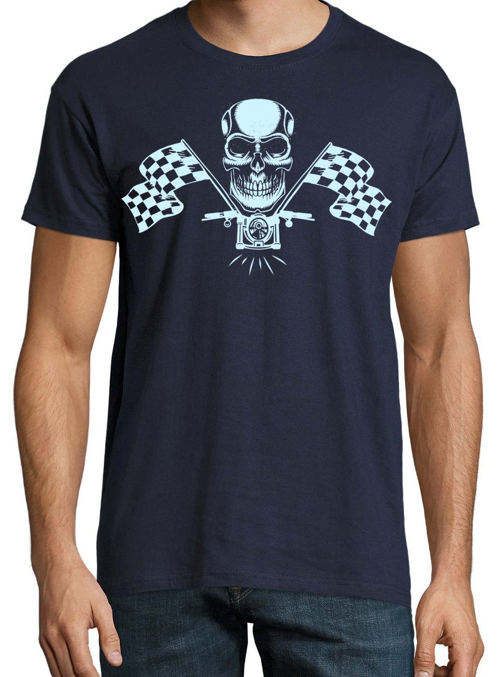 Youth Designz T-Shirt MotorradSkull Herren-Tshirt lustigem Spruch mit Navyblau