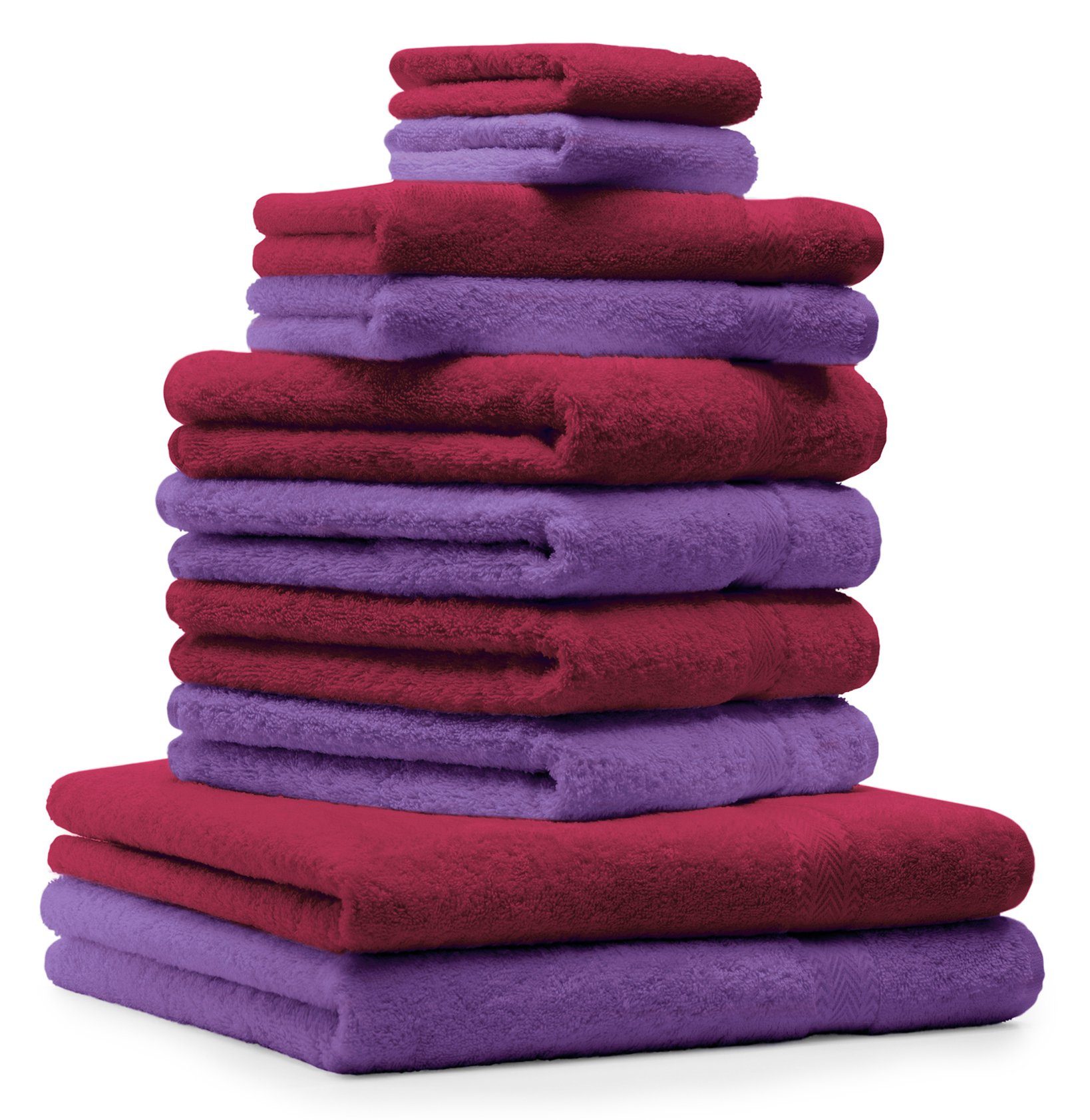 und 10-TLG. Handtuch-Set Baumwolle lila, Betz dunkelrot 100% Set 100% Handtuch Baumwolle Classic