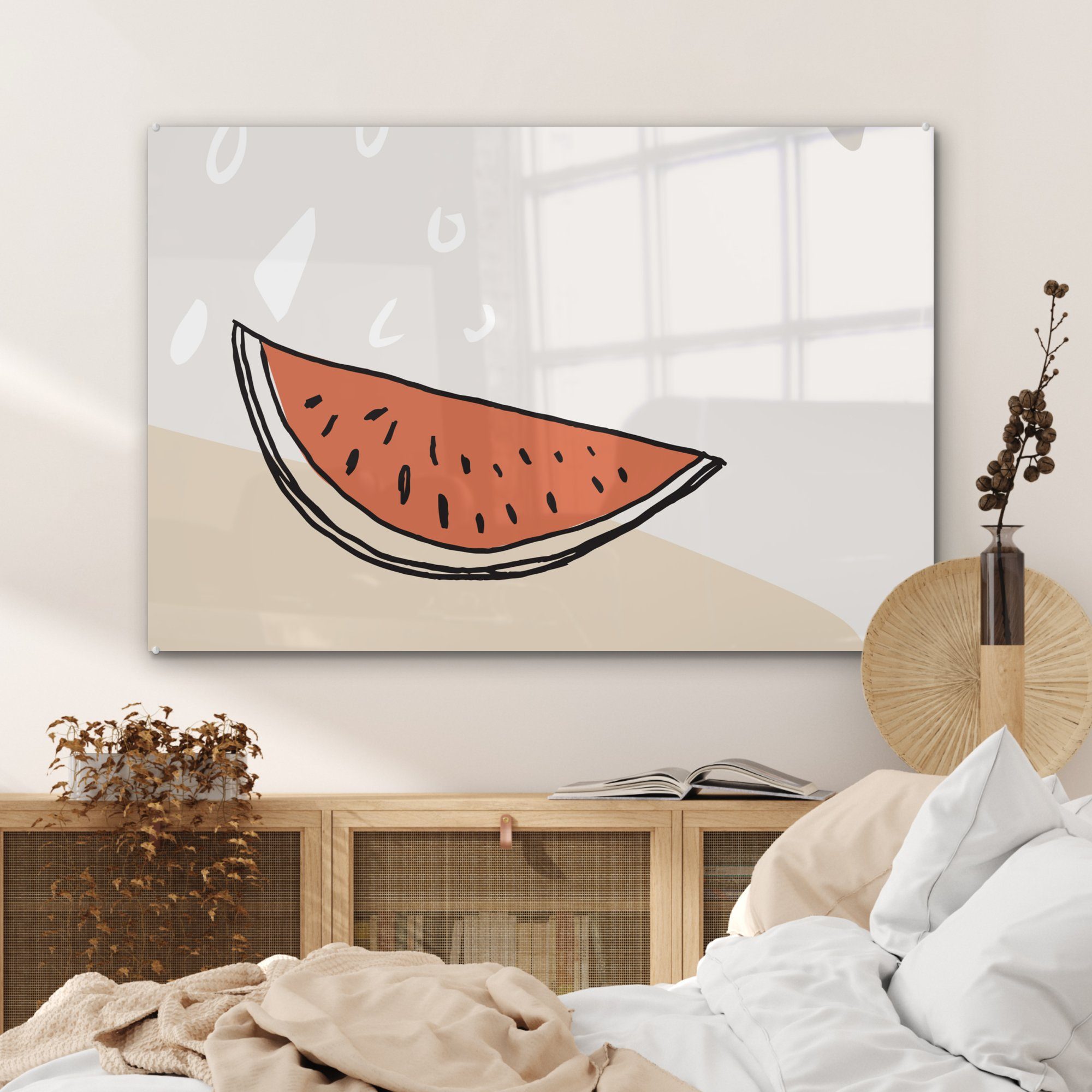 MuchoWow Schlafzimmer & Acrylglasbild Acrylglasbilder Sommer Melone (1 - Rot, Wohnzimmer St), -