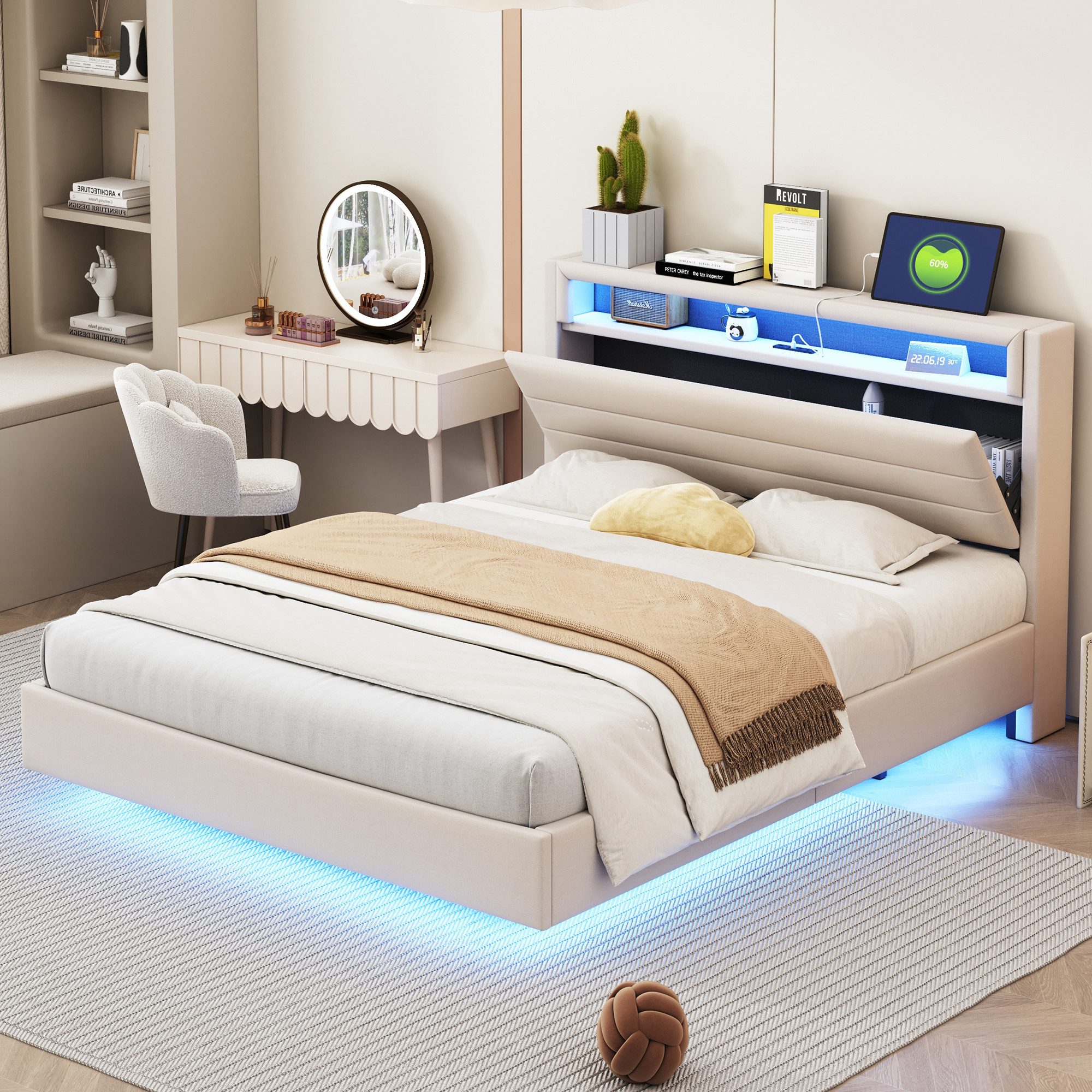 REDOM Polsterbett Doppelbett mit USB-Steckdose und günstig online kaufen