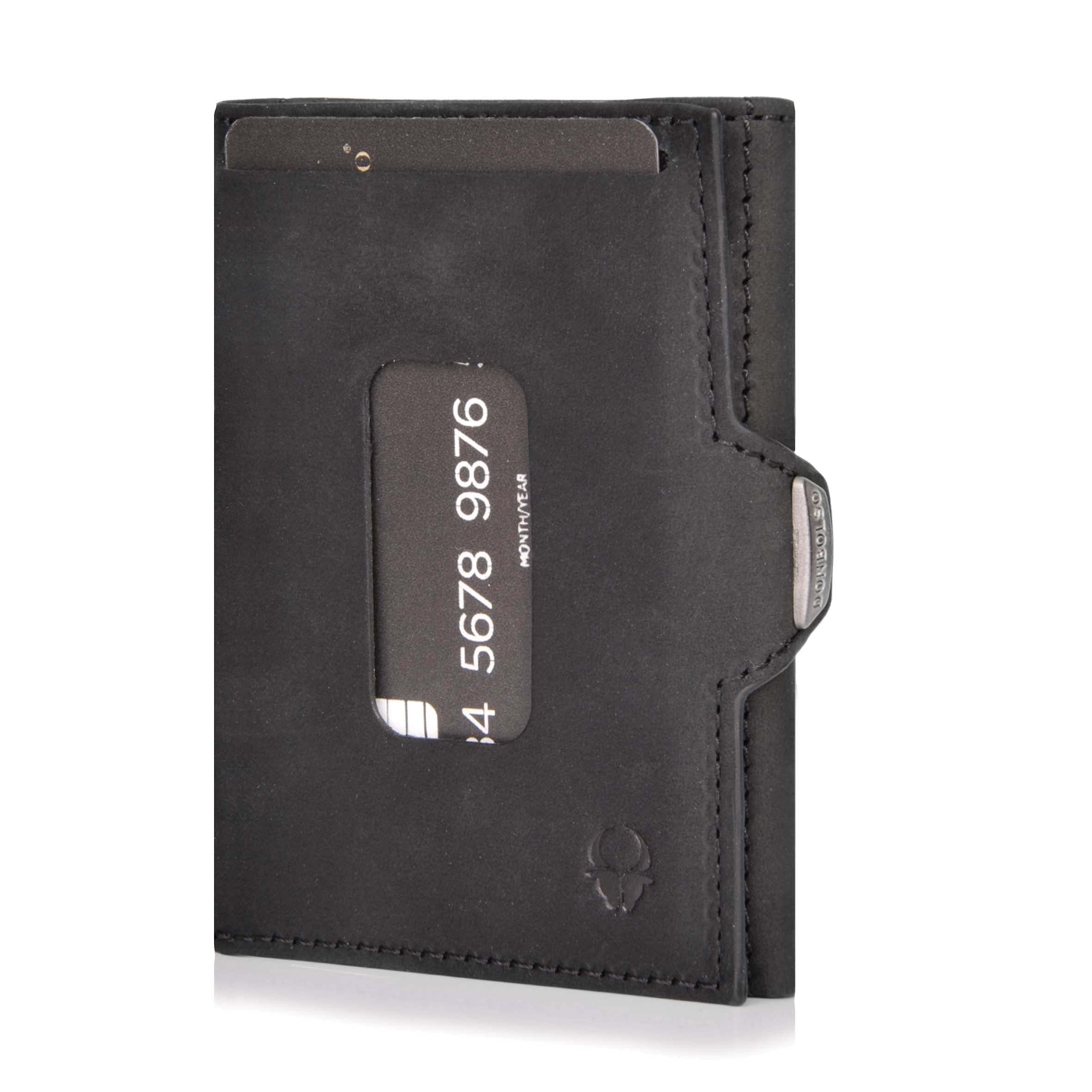 Donbolso Kartenetui Kartenetui XS mit Münzfach & RFID-Schutz - Leder Geldbörse, Vintage Schwarz Mit Münzfachvintageleder
