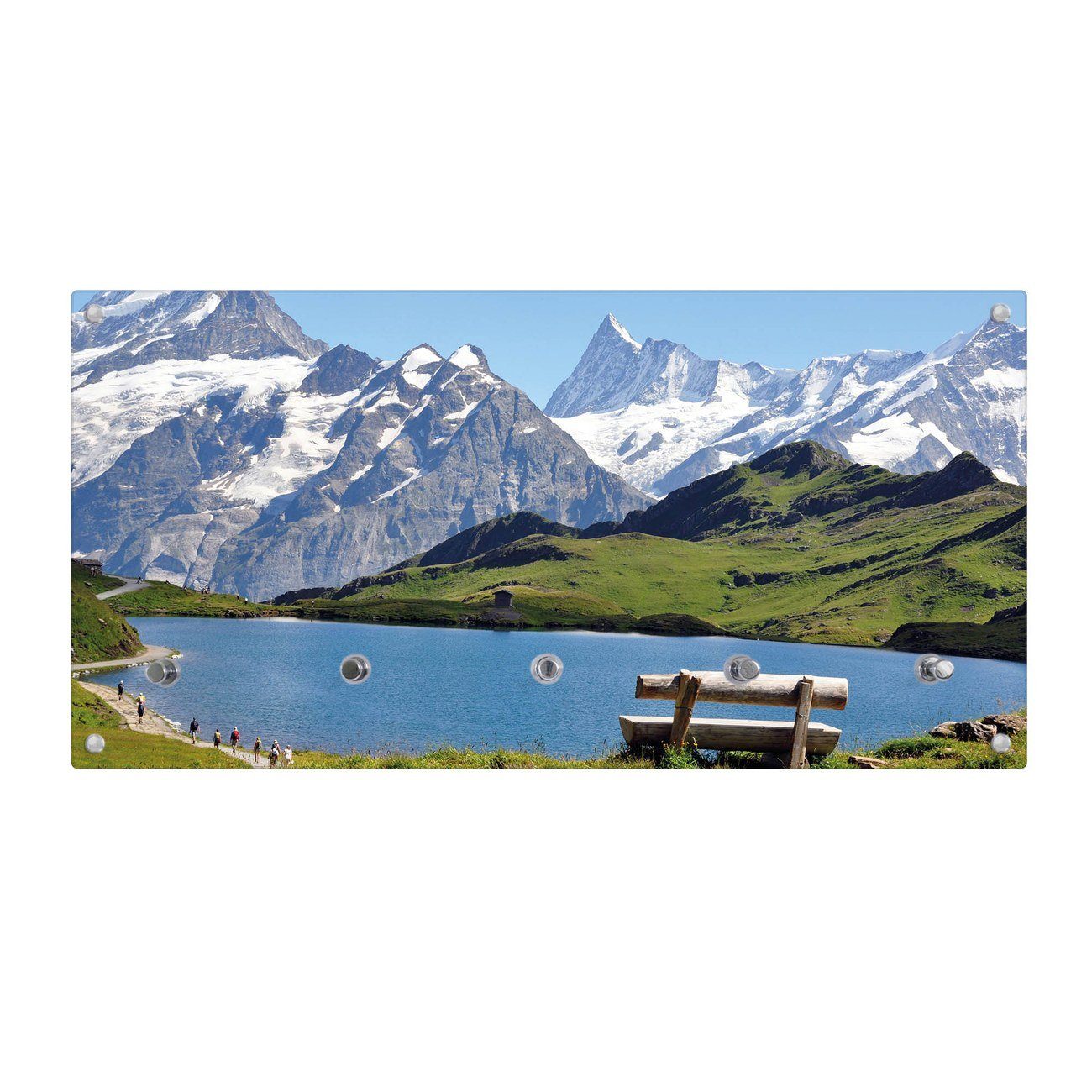 banjado Garderobenleiste Glas Alpen (Wandgarderobe, mit verchromten Haken), inkl. Montagematerial