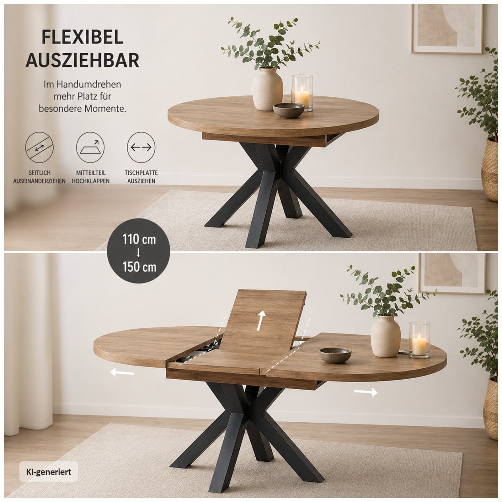HTI-Living Esstisch Ausziehtisch 110 - 150 cm amerikanische Eiche (Stück, 1-St., 1 Esstisch), Esstisch