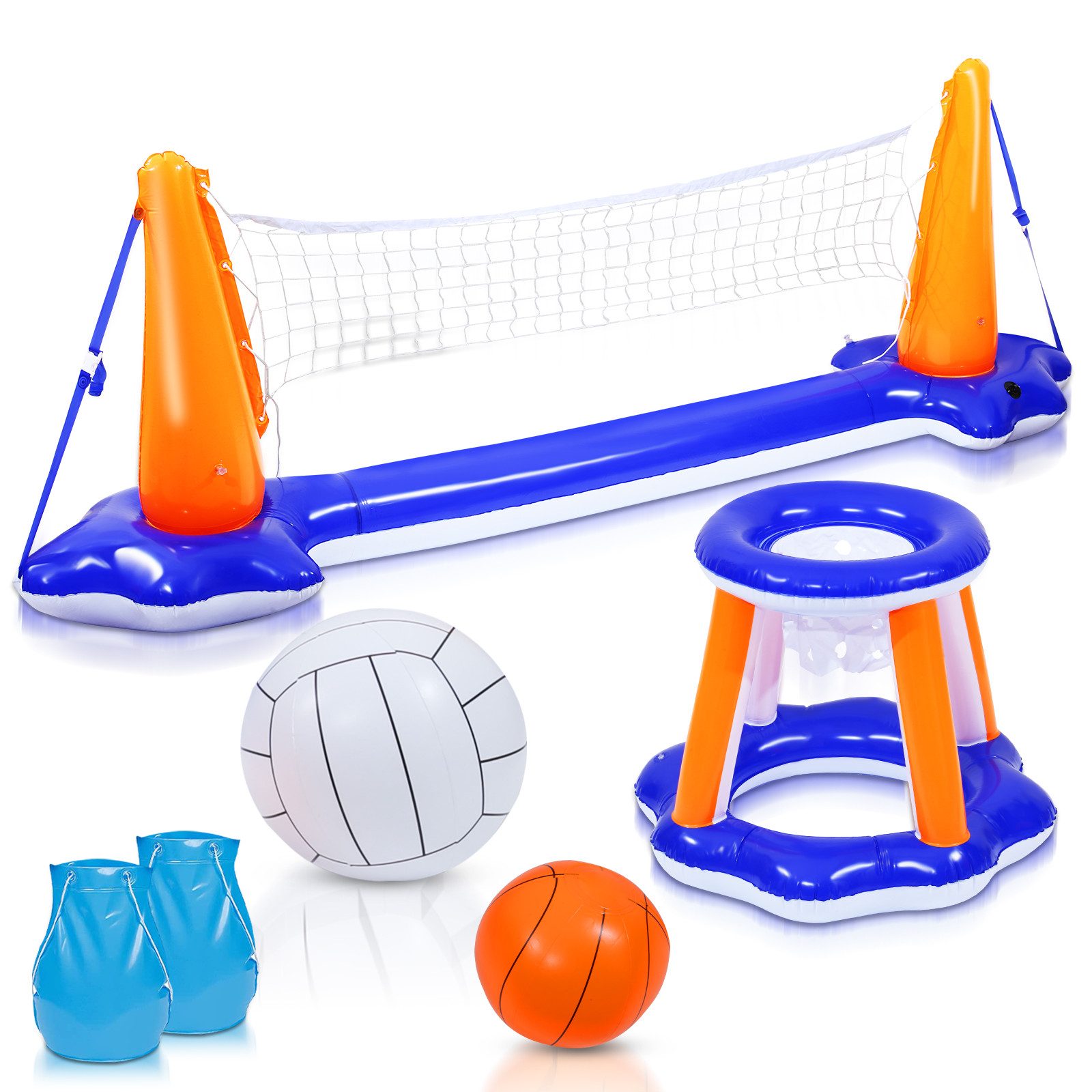 Clanmacy Volleyballnetz Poll Volleyball Basketball aufblasbares Set 258x55x90cm Netz und Ball (8-St), Wasserbälle Wasserspaß outdoor Wasserspielzeug Wassersport