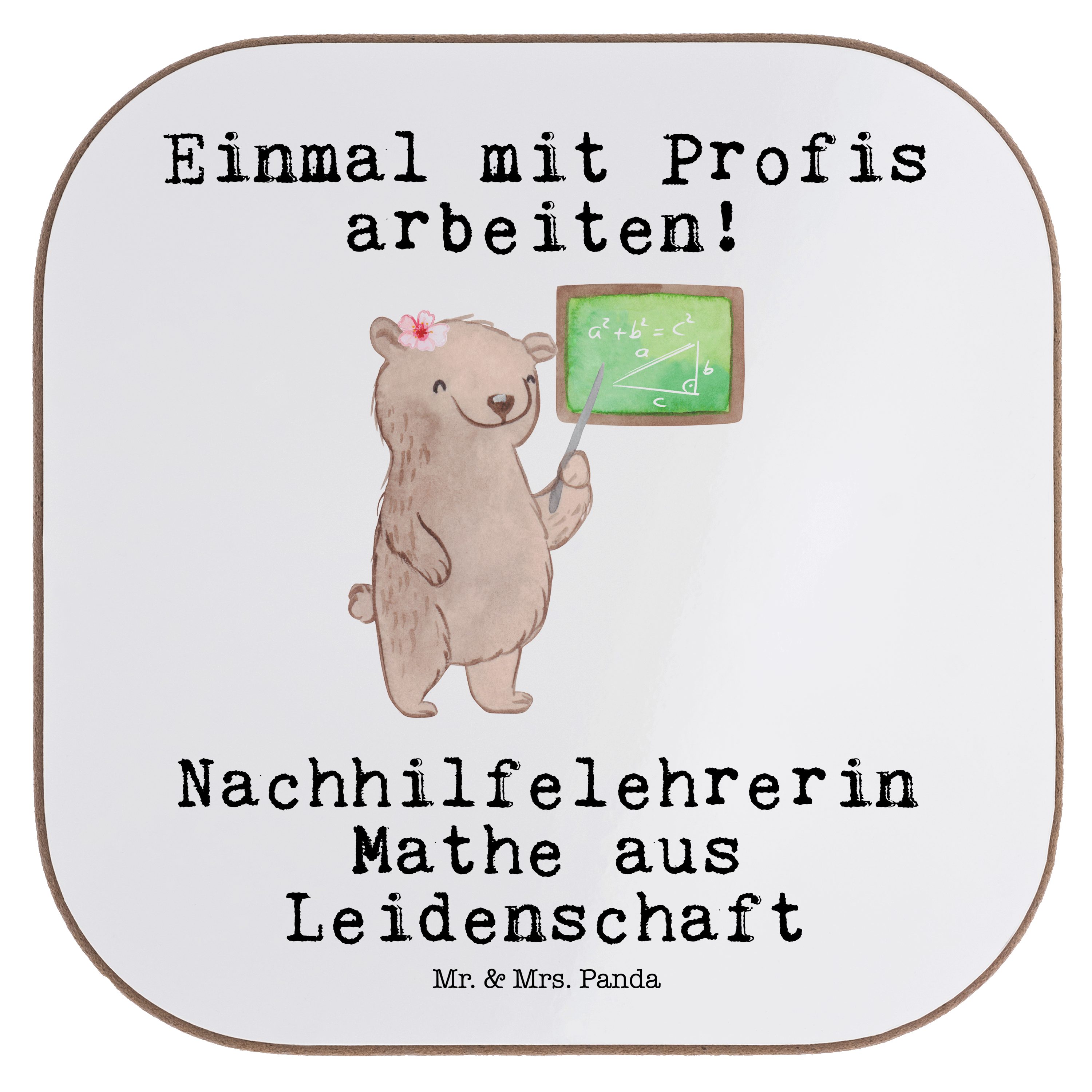 Mr. & Mrs. Panda Getränkeuntersetzer Nachhilfelehrerin Mathe aus Leidenschaft - Weiß - Geschenk, Nachhilfe, 1-tlg.