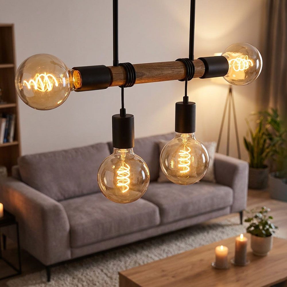 etc-shop Pendelleuchte, Leuchtmittel nicht inklusive, Pendelleuchte höhenverstellbar Esszimmerleuchte Holz braun H 150 cm