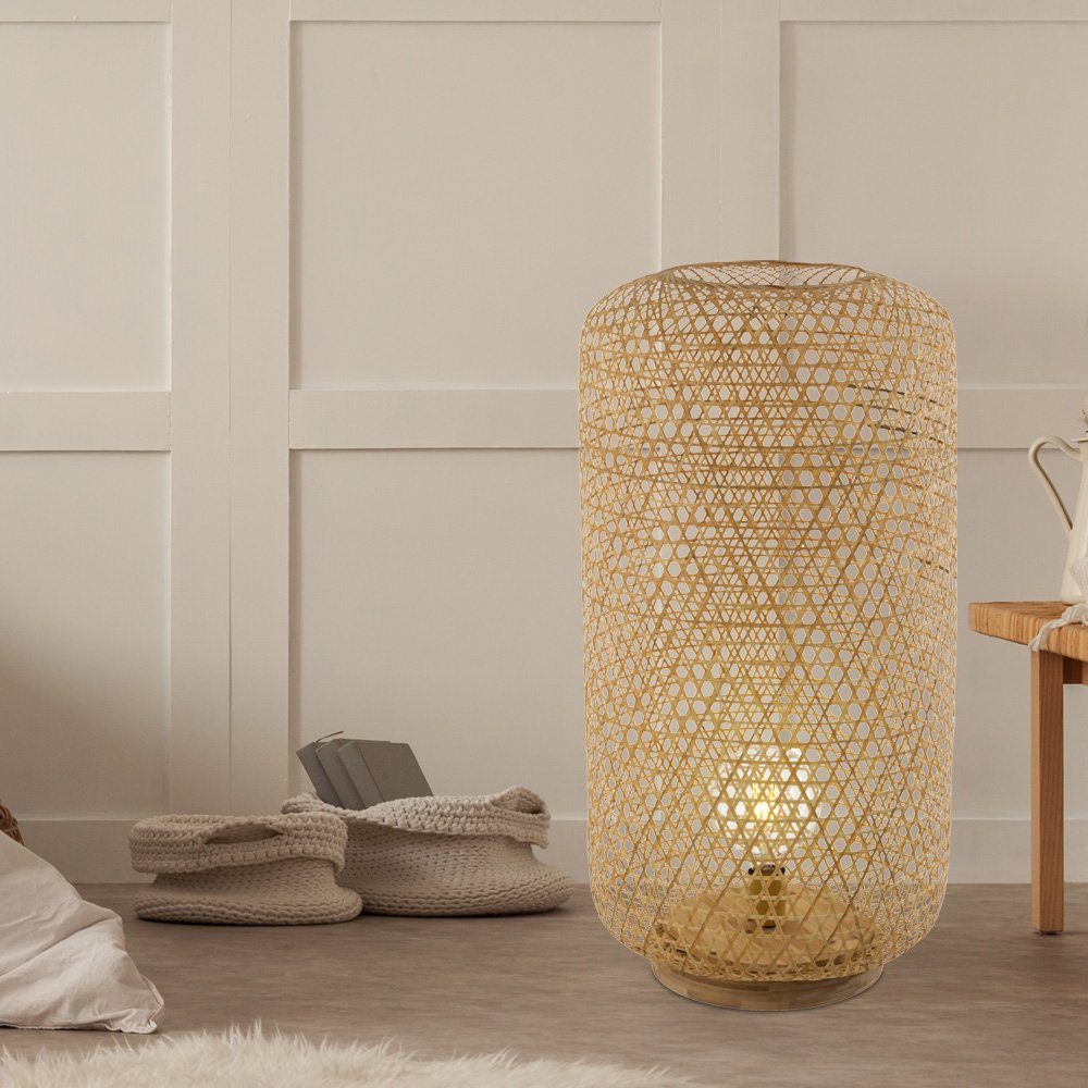Schlafzimmerleuchte Leuchtmittel cm Natur nicht inklusive, Bambus Boho-Stil etc-shop H 77 Dekolicht, Stehlampe Schirm