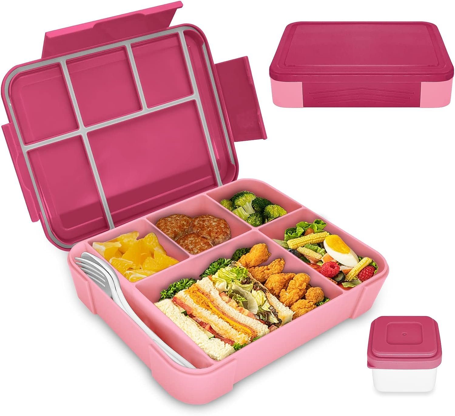 Haiaveng Lunchbox Brotdose Kinder mit Fächern, 1300ml Jausenbox Kinder, Auslaufsicher Bento Box, Lunchbox Kinder, Vesperdose pink
