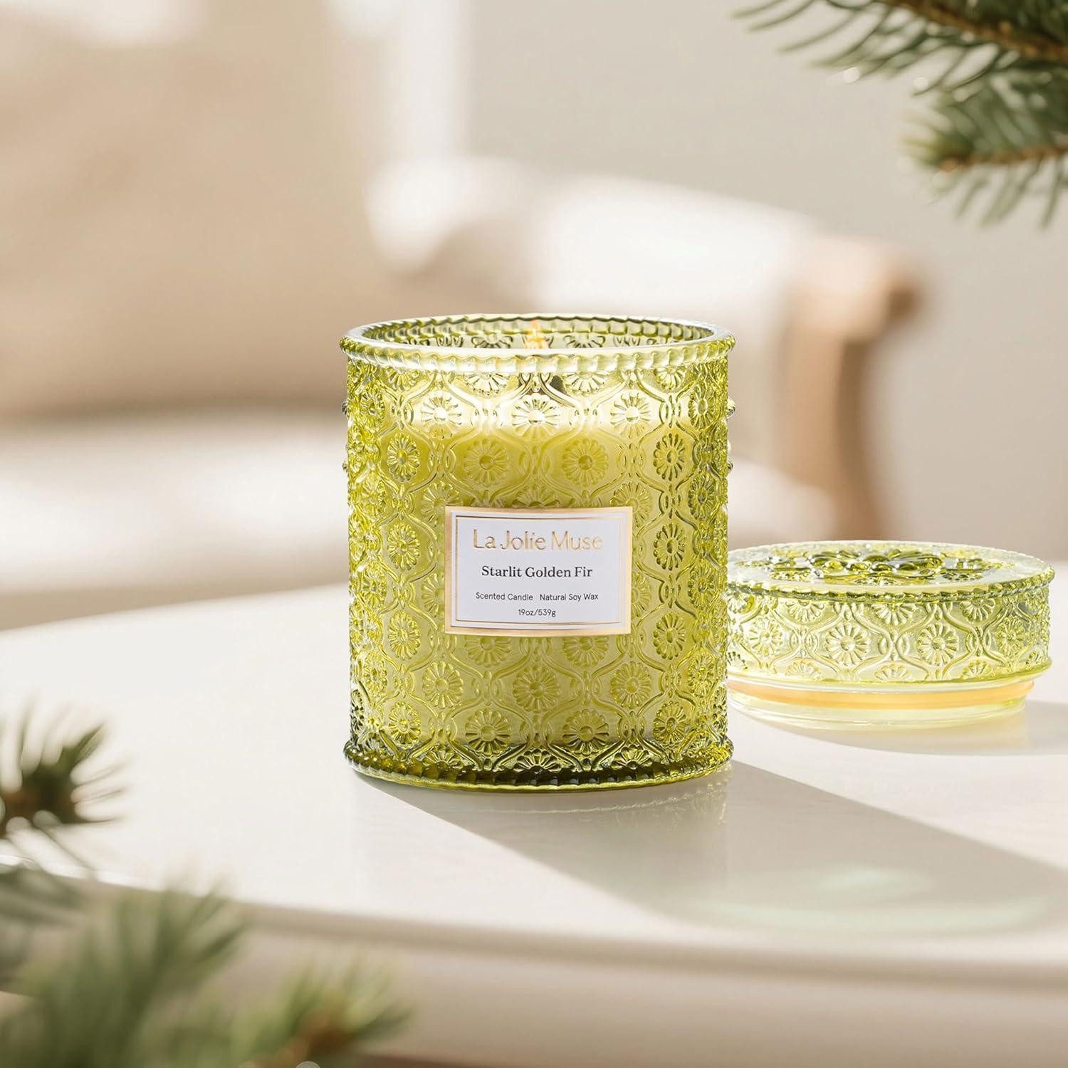 LuxusKollektion Duftkerze Duftkerze Weihnachtskerze Starlit Holzdocht Sternenlicht Goldene Tanne