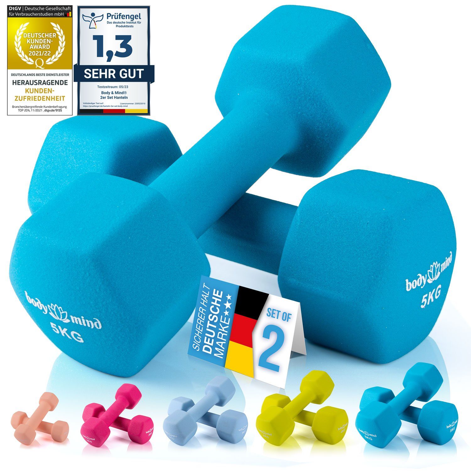 Body & 5 2 Workout Effektives Zuhause (Dumbbells, kg x Mind für Hantel-Set Kurzhanteln, Gymnastikhanteln Krafttraining), Fitness