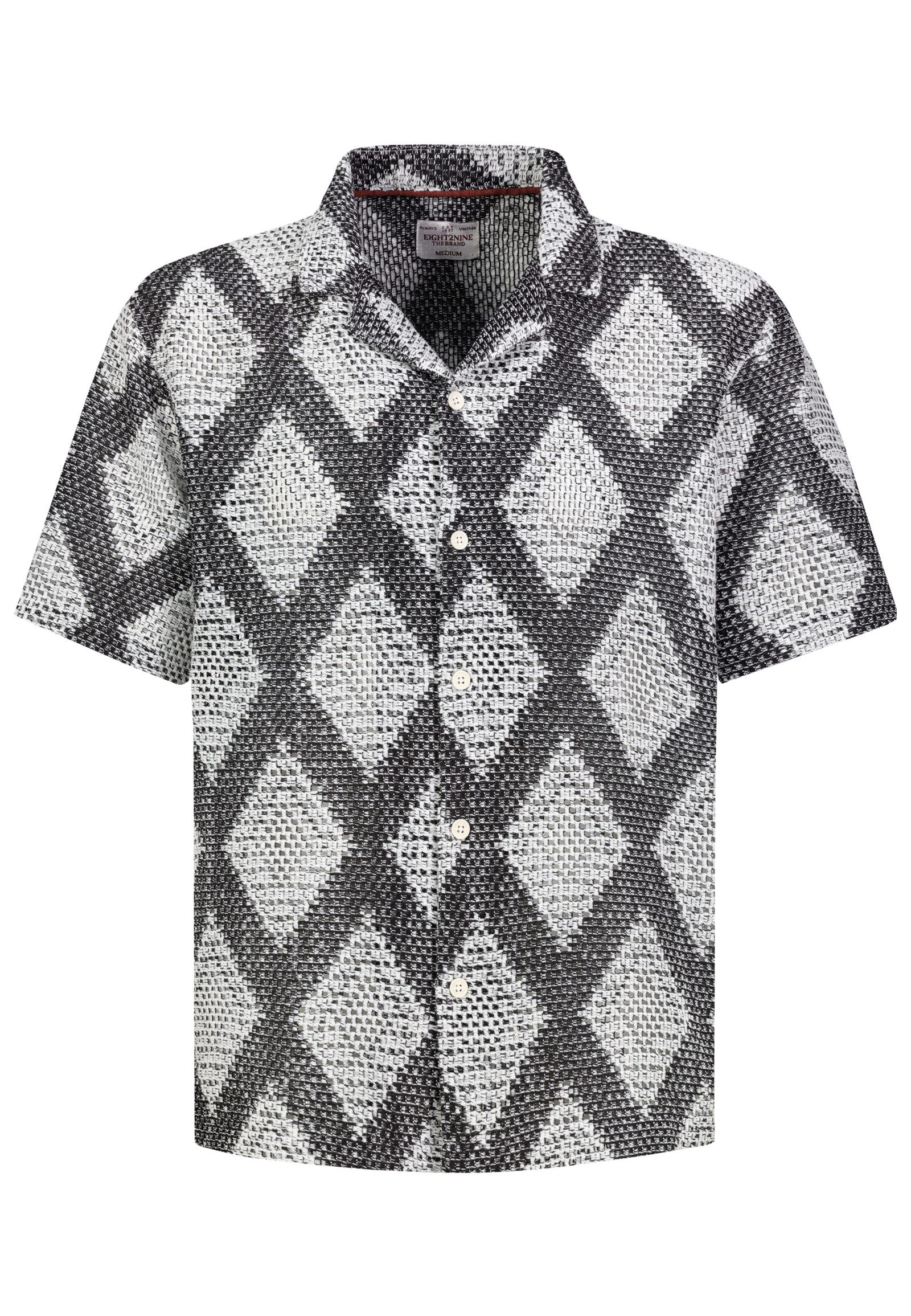 Eight2Nine Kurzarmhemd Herren Kurzes Jacquard Hemd Retro Hemd, Rautenmuster