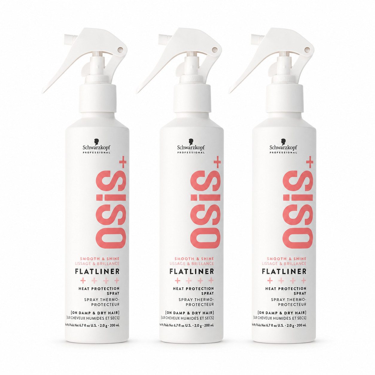 Schwarzkopf Professional Haarstyling-Liquid Schwarzkopf Professional OSiS+ Flatliner 3 x 200 ml Hitzeschutz, 3-tlg., Haargel - Paste