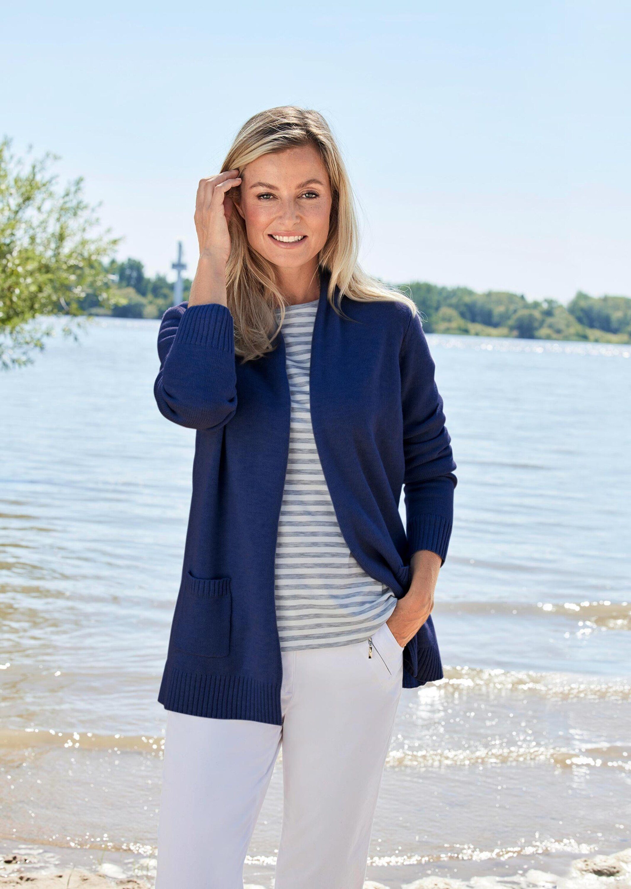 GOLDNER Strickjacke Schalkragenstrickjacke marine