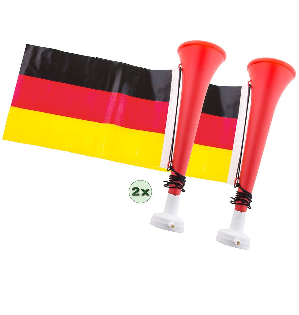 Karneval-Klamotten Kostüm WM 2026 Fußball-Tröte Deutschland Flagge 2 Stück, Weltmeisterschaft WM EM Party Germany Supporter Nationalmannschaft