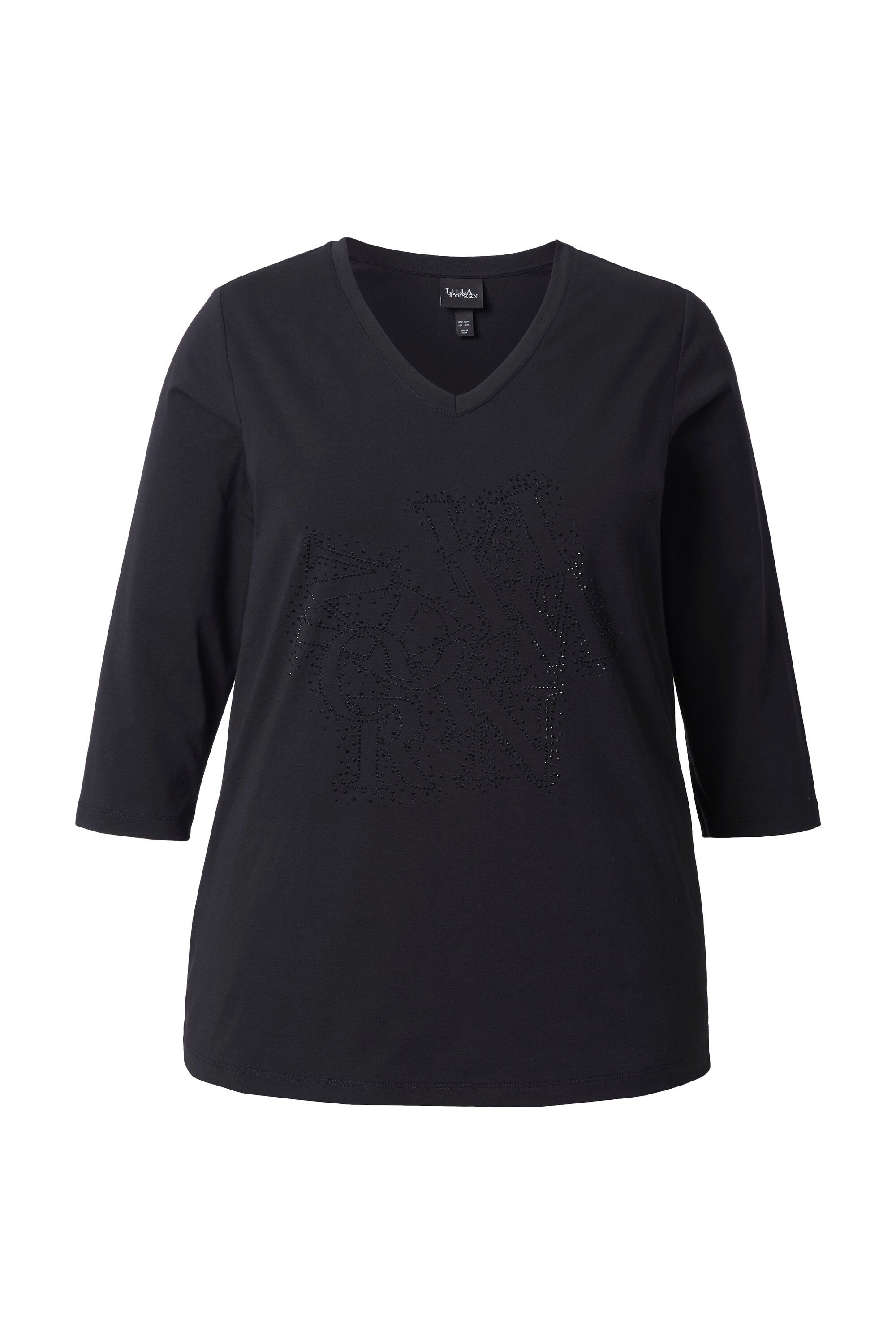 Ulla Popken Longsleeve Shirt Ziersteine Classic V-Ausschnitt 3/4-Arm günstig online kaufen