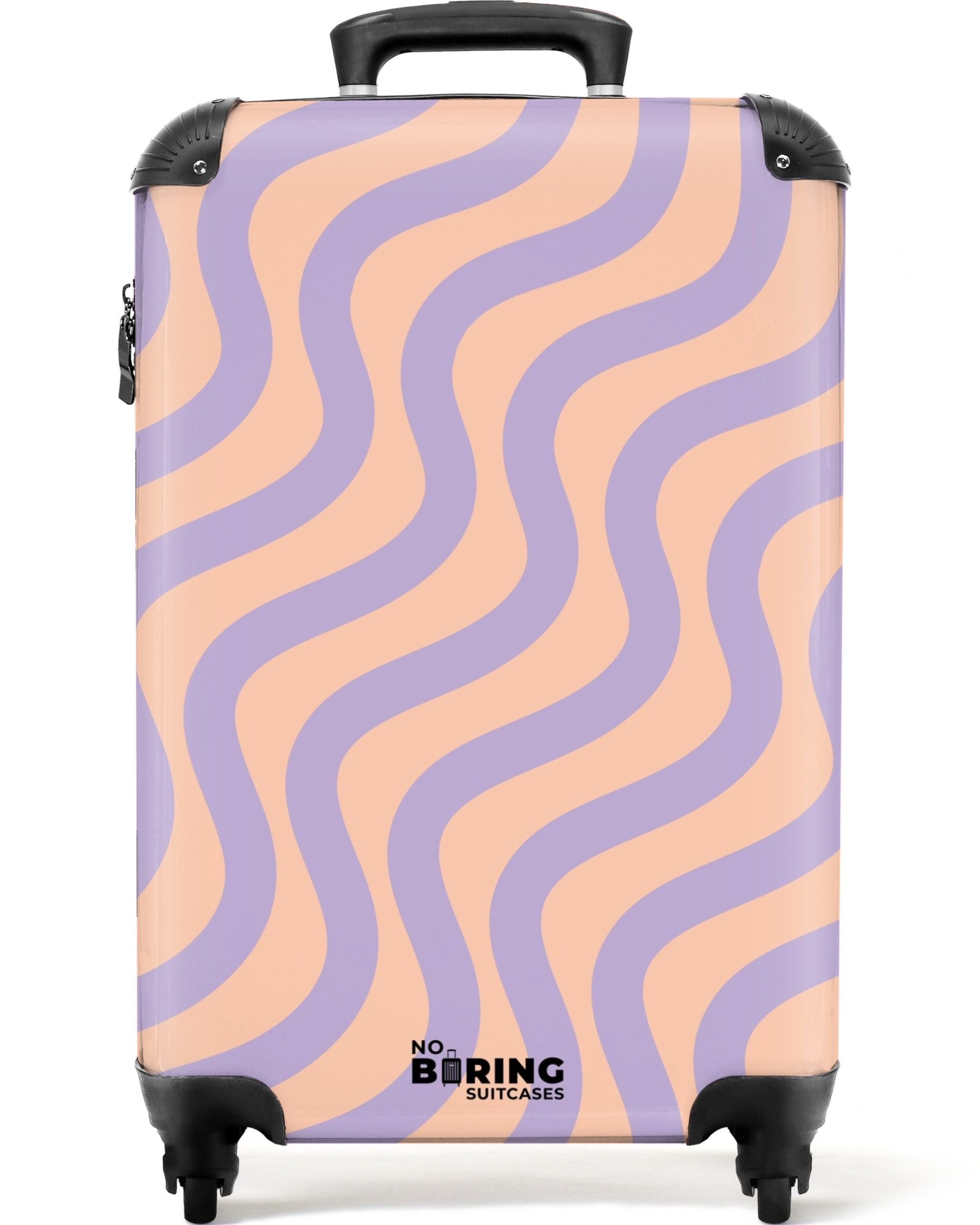 NoBoringSuitcases.com© Hartschalen-Trolley Rosa mit lila Wellenlinien günstig online kaufen