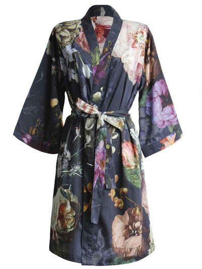 Essenza Damenbademantel Fleur, Kurzform, Baumwolle, Kimono-Kragen, Gürtel, mit Blumenprint