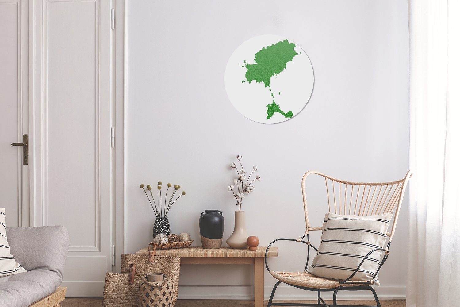 Kinderzimmer, Illustration einer Wandsticker MuchoWow Ibiza (1 Wohnzimmer Tapetenaufkleber, Rund, St), aus grünen für Tapetenkreis Karte