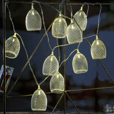 MARELIDA LED-Lichterkette LED Deko Lichterkette Glamour 10 silberne Lampenschirme 1,8m Hochzeit, 10-flammig