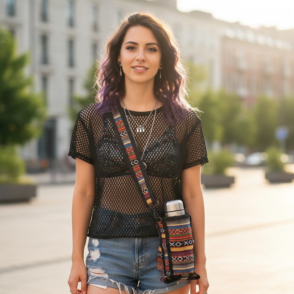 Guru-Shop Schultertasche Bunte Wasserflaschen Tasche, Flaschenhalter.. günstig online kaufen