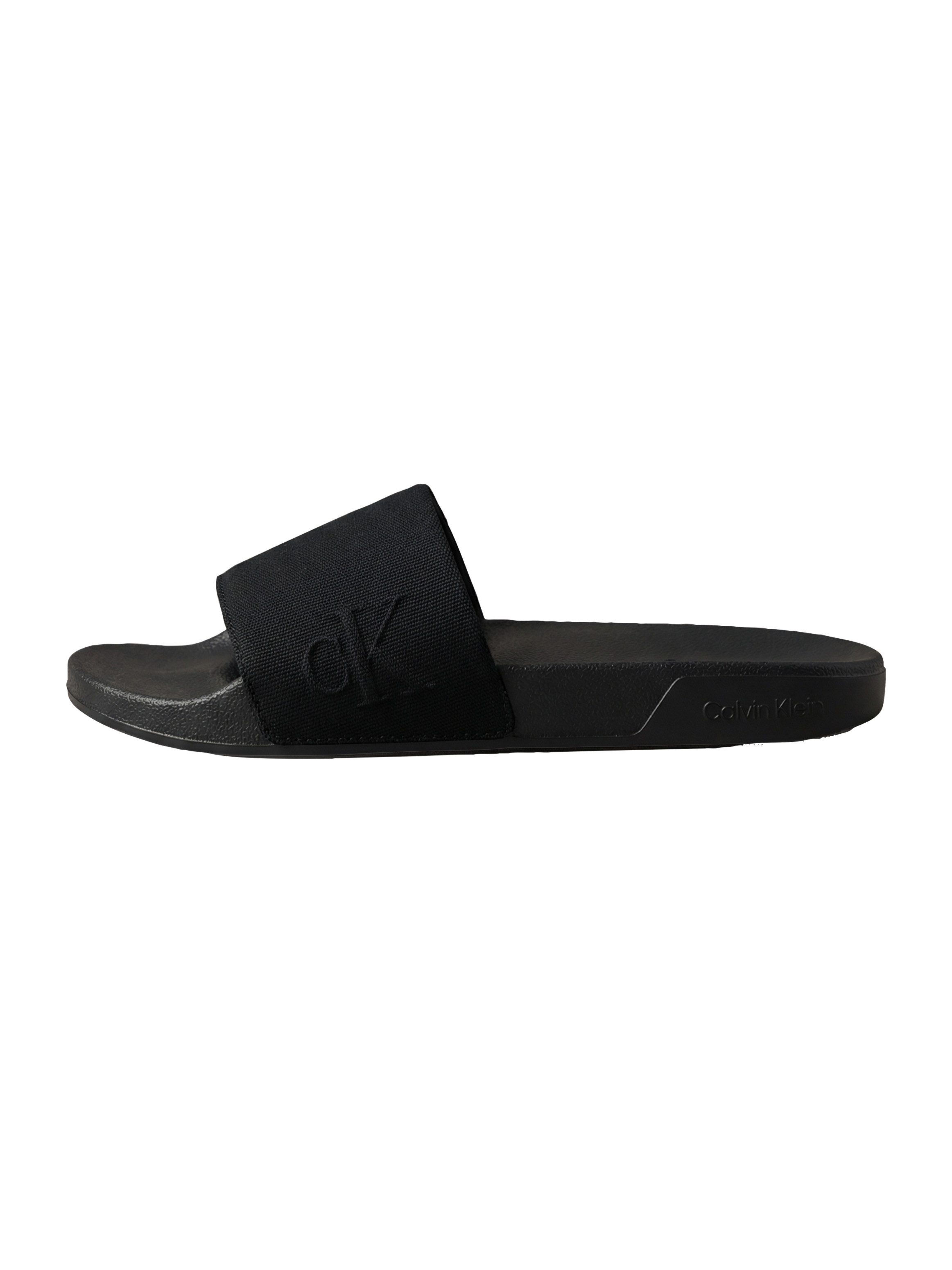 Calvin Klein ESS SLIDE HF SIDE LOGO CV Pantolette Strandschuh, Sommerschuh, Flat mit Textil-Bandage, schmale Form
