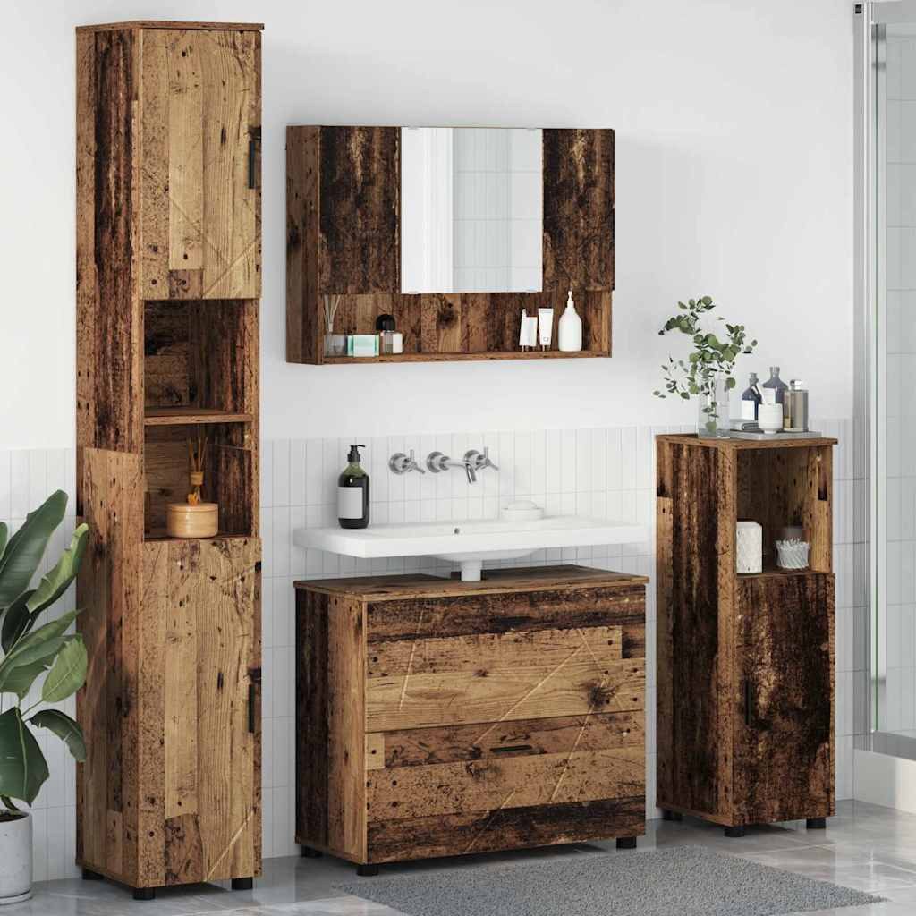 furnicato Badkommode Badezimmermöbelset Altholz 192x80x35 cm, Wandmontiertes Badmöbel-Set mit viel Stauraum für dein Badezimmer