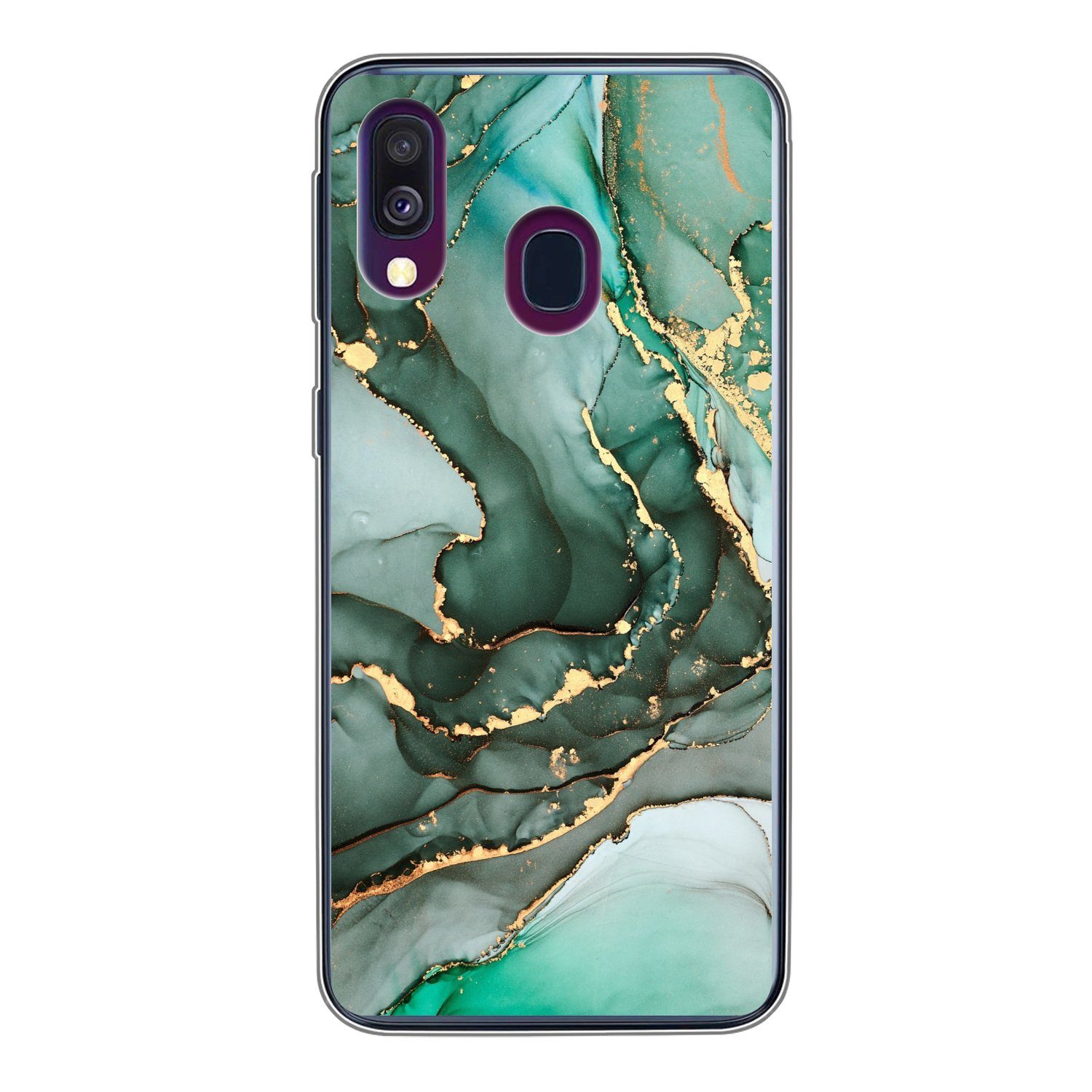 MuchoWow Handyhülle für Samsung Galaxy A40 Gold - Marmor - Grün - Luxus - Marmoroptik - Gr, Smartphone-Bumper, Print, Handy Schutzhülle Dünn