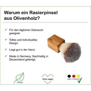 Olivenholz-erleben Rasierpinsel Rasierpinsel "CUBUS" mit Kunsthaar (vegan), 1 tlg., Kunsthaar (vegan), langlebig