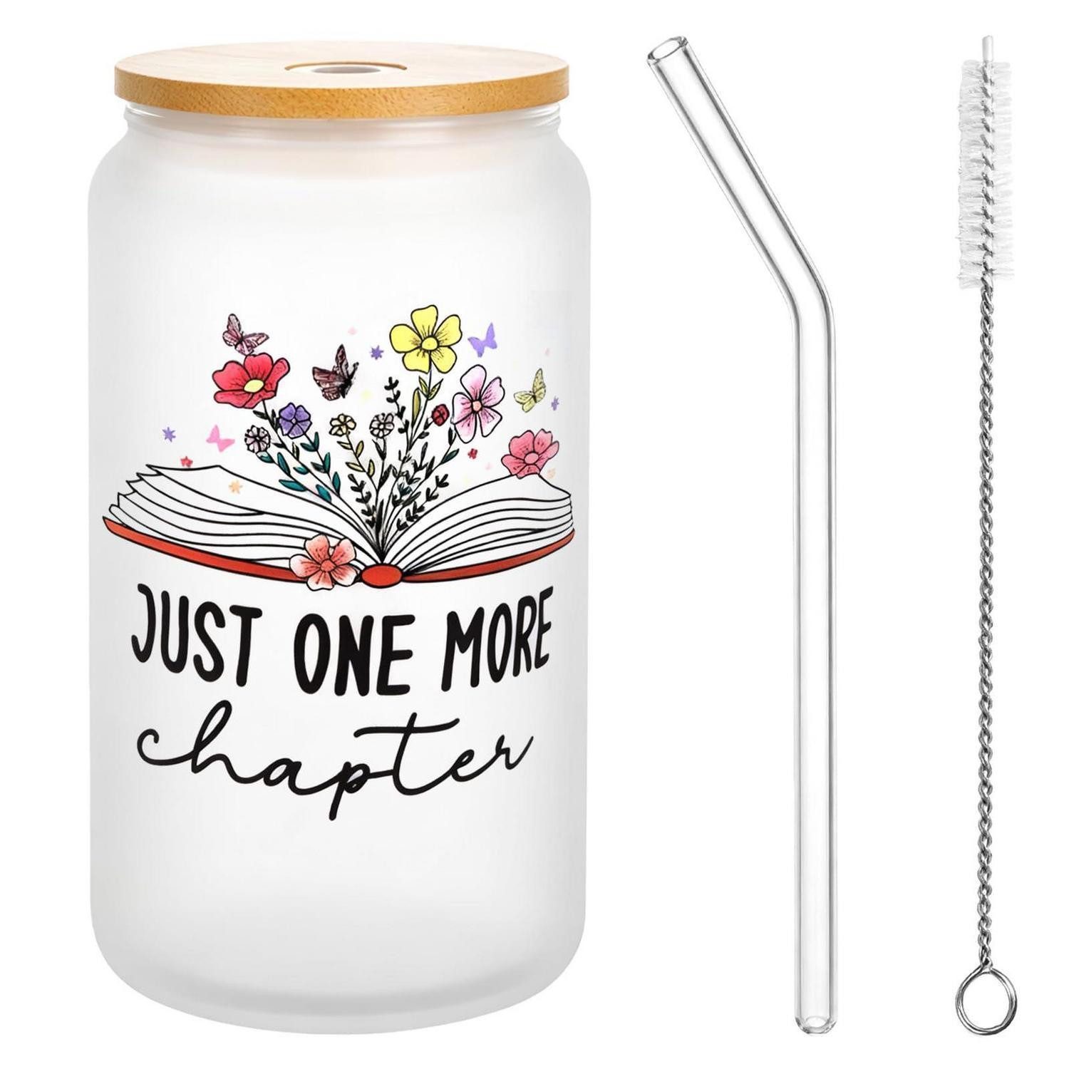 LuxusKollektion Becher Glas Tasse 500ml Buch Motiv mit Deckel & Strohhalm, Glas