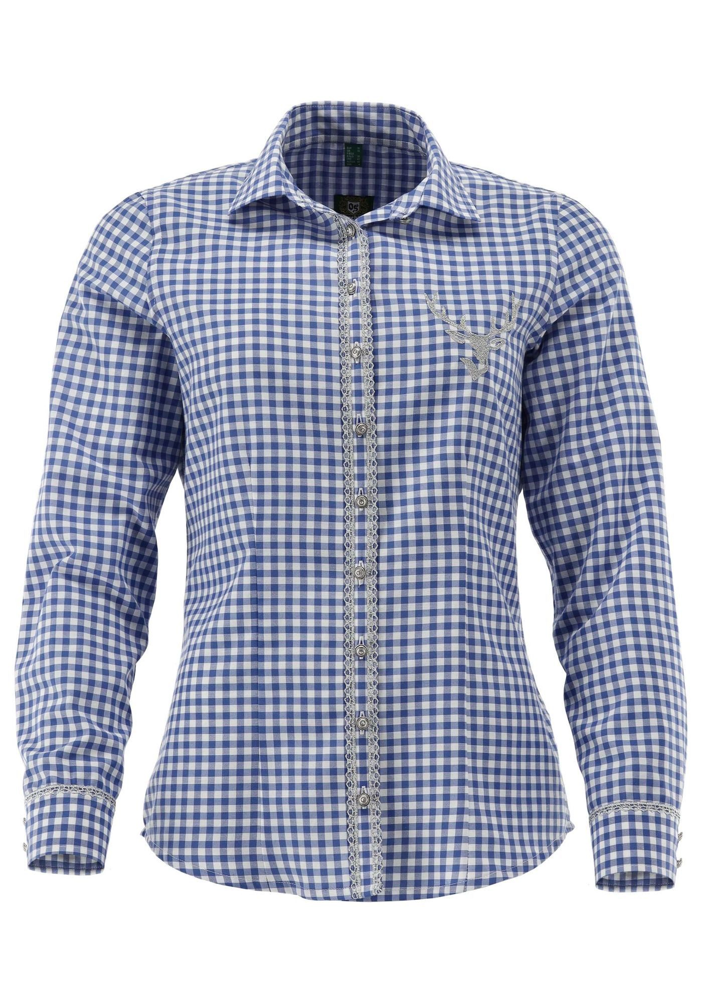 OS Trachten Trachtenbluse Brulup Tailliert, Haifischkragen, goldfarbene Knö günstig online kaufen