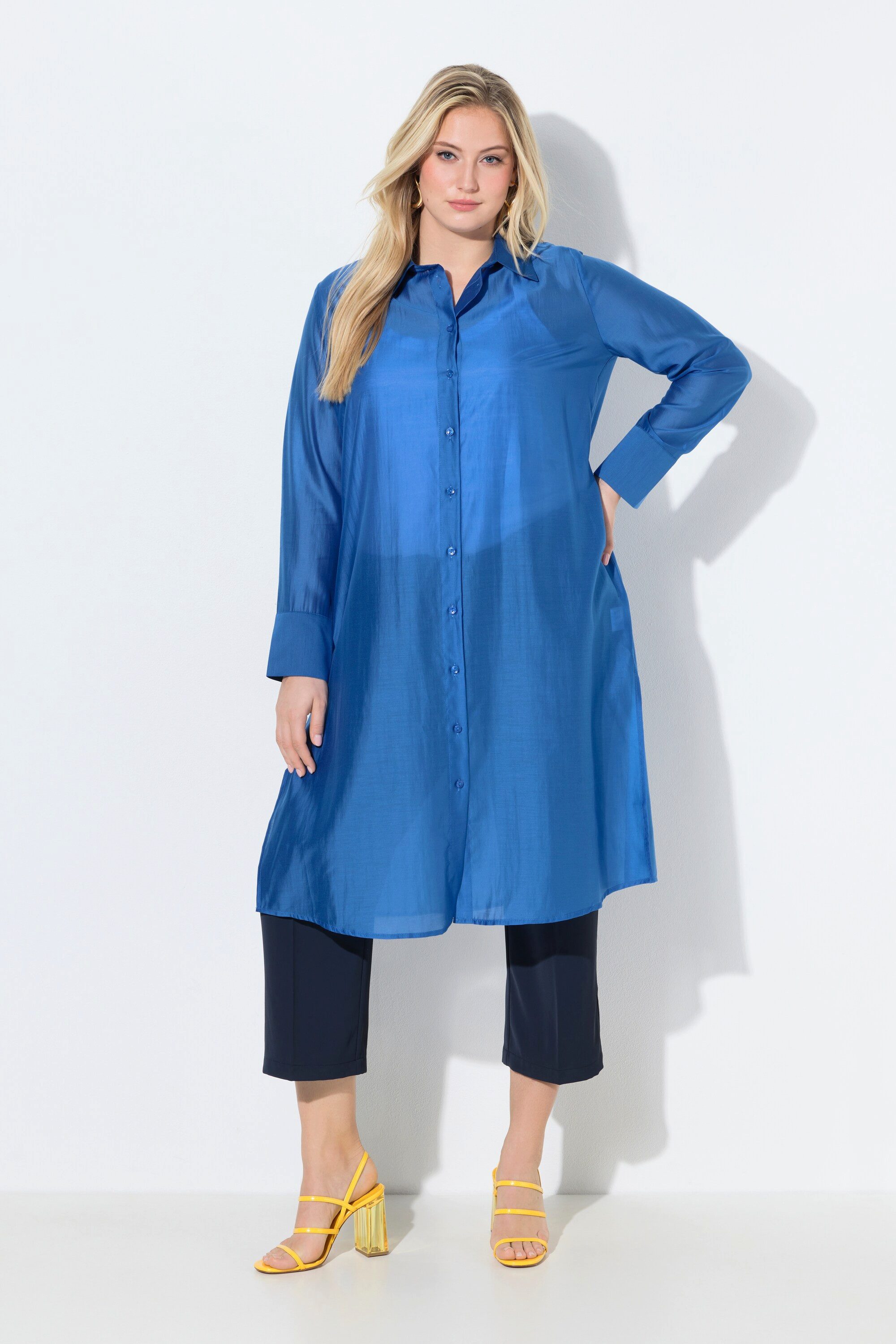 Ulla Popken Longbluse Longbluse transparent Hemdkragen Langarm