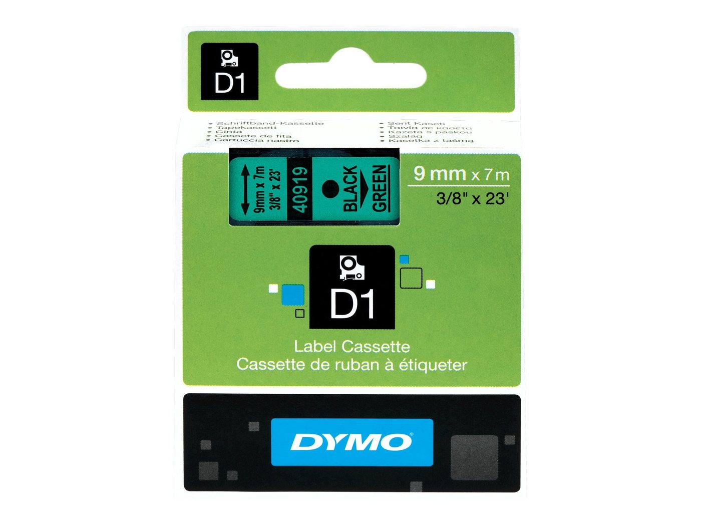 Thumbnail - DYMO Beschriftungsband DYMO D1-Schriftband 9 mm x 7 m schwarz auf grün