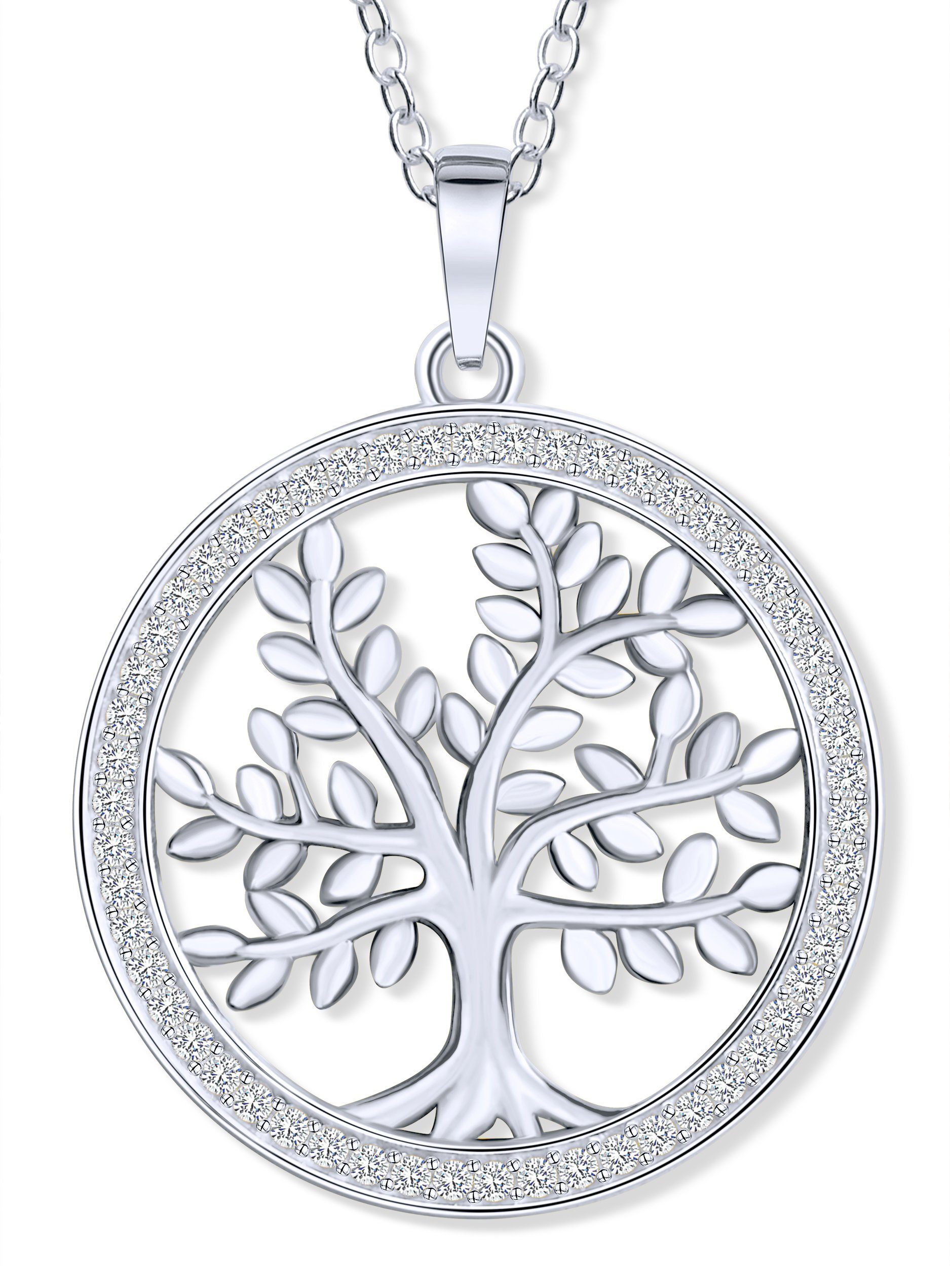VIASOUL Kette mit Anhänger Lebensbaum II Baum des Lebens Halskette I Tree of Life mit Zertifikat, stahlender Glanz Silber