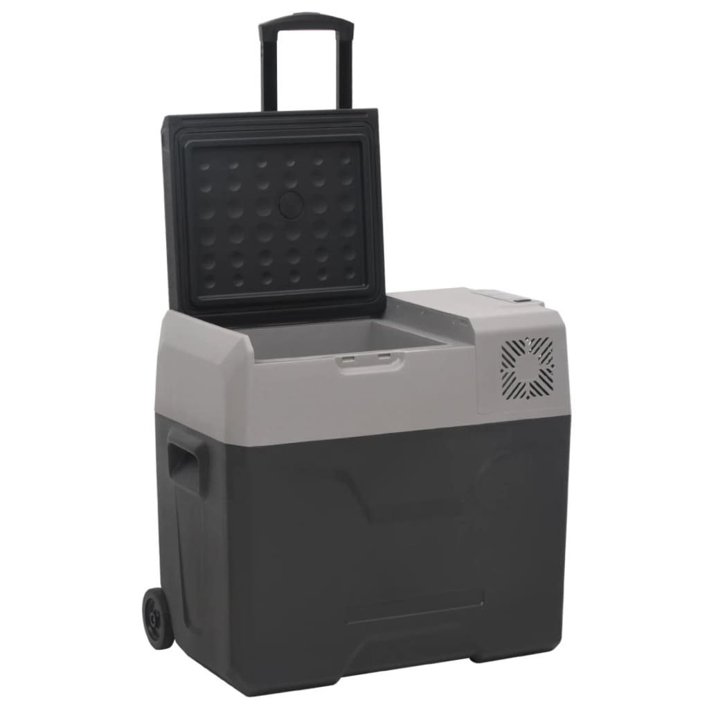 vidaXL Kühlbox Kompressor Kühlbox mit L Schwarz 40 V Adapter und Camping Rollen Grau