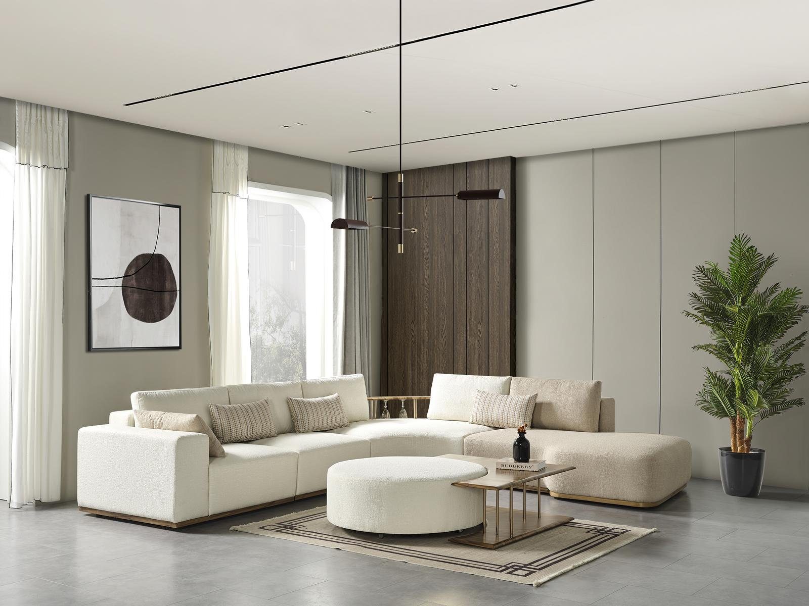 JVmoebel Hocker Hocker Wohnzimmer neu mit Design Holz Textil weiß Modern Polster