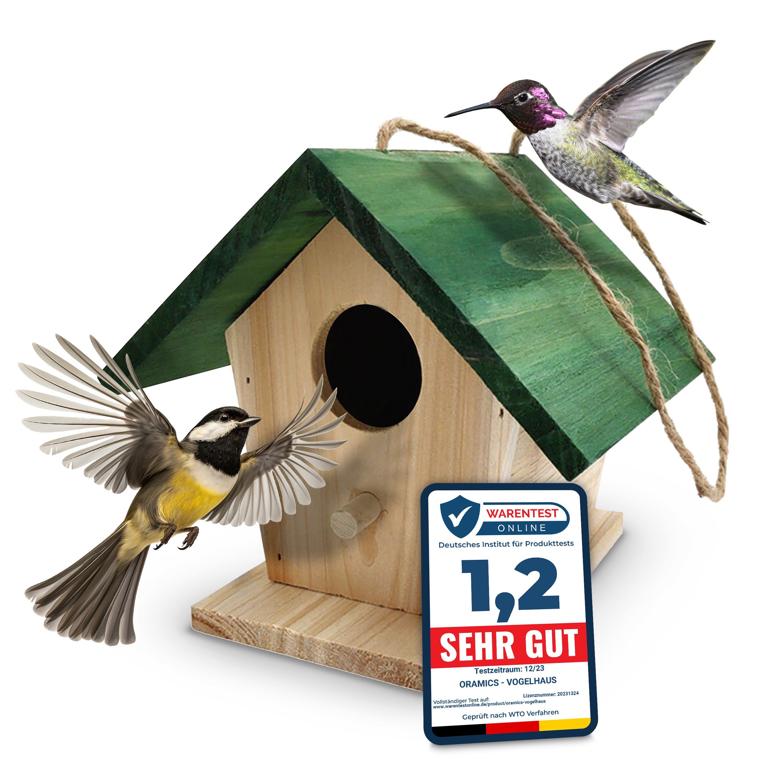 Oramics Vogelhaus Nistkasten für Vögel zum Aufhängen für Garten, Balkon und Terrasse