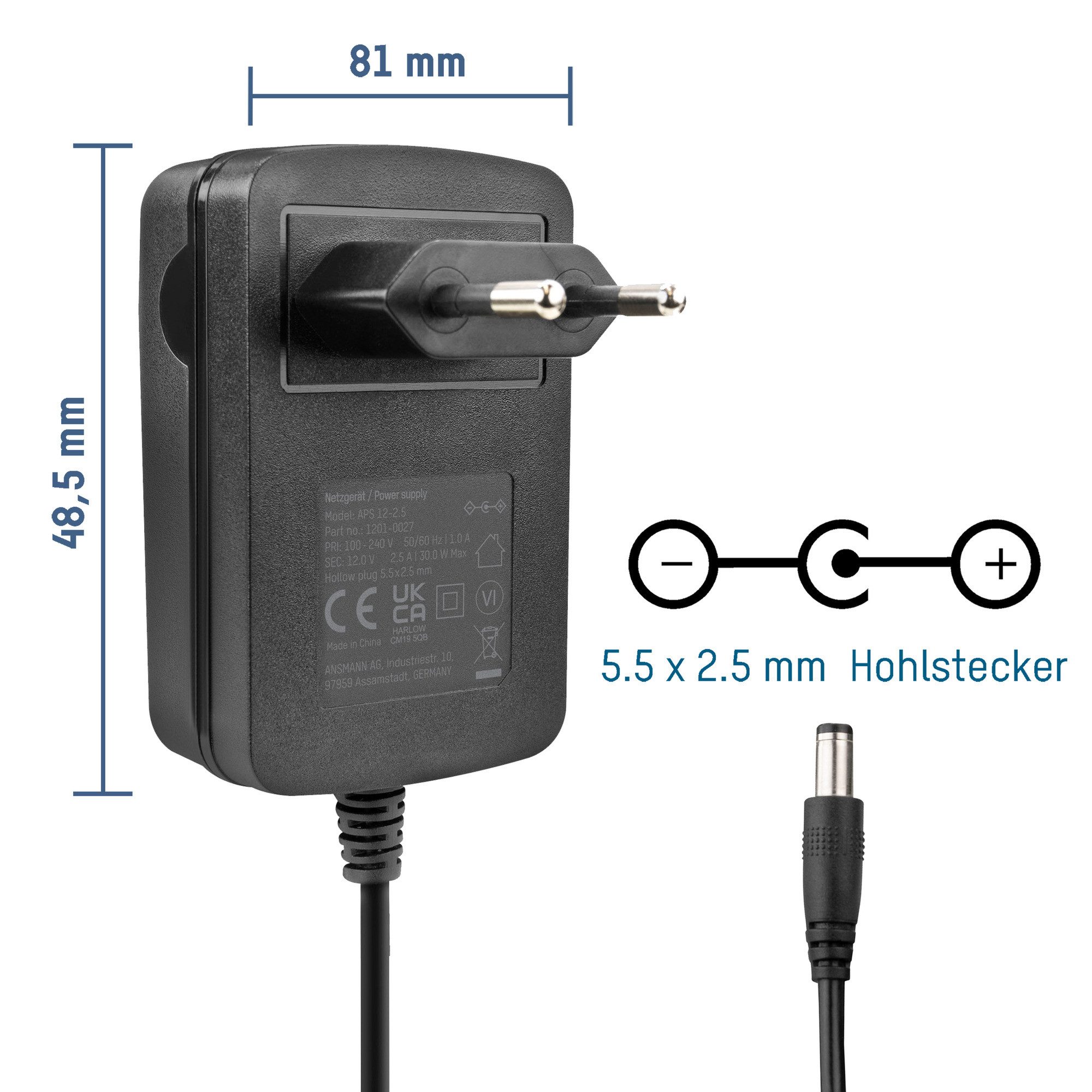 ANSMANN AG 12V Router Netzteil APS 12-2.5, für Fritz-Box 7590/7570/7530 Netzteil