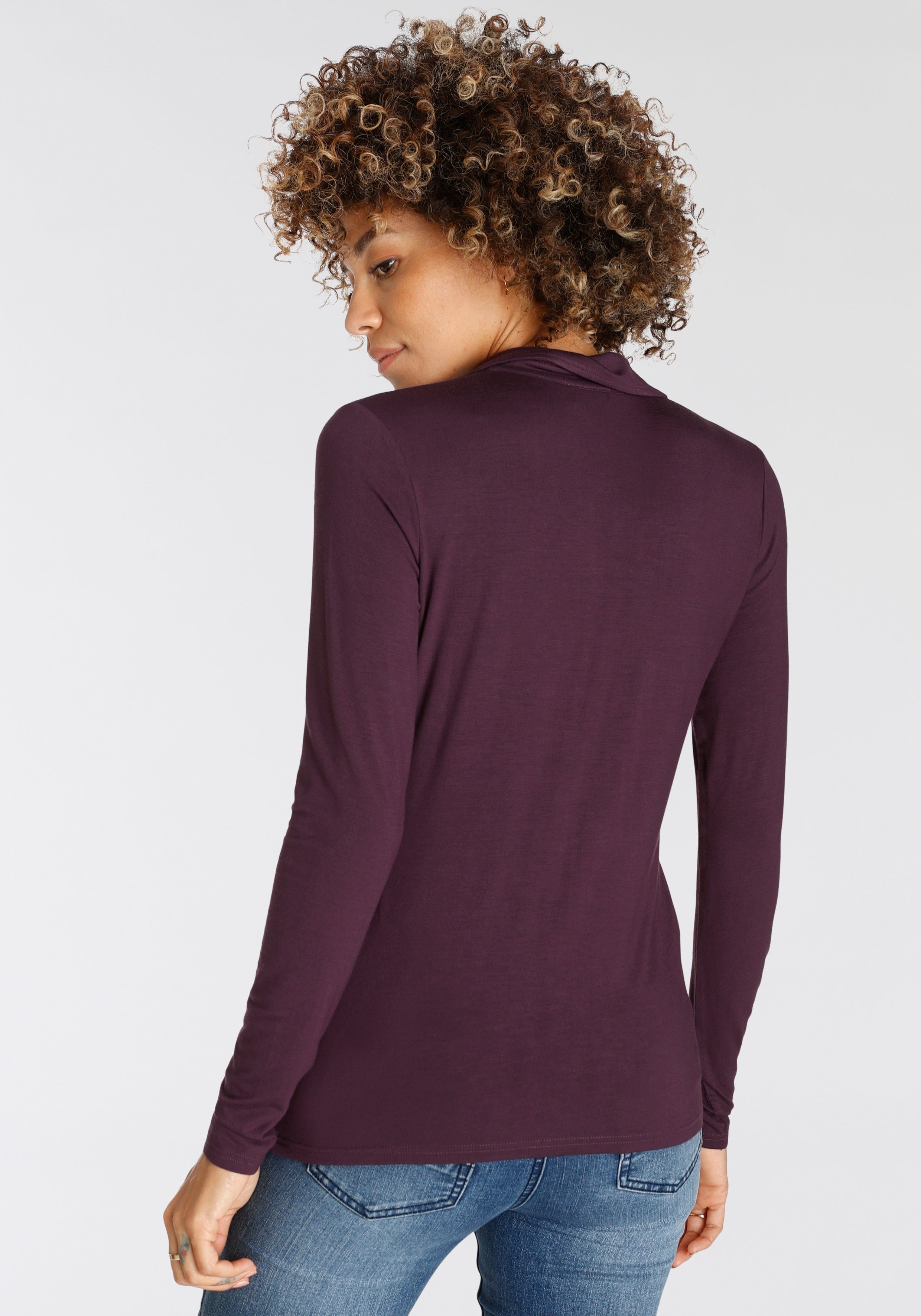 Boysen's Langarmshirt langärmel, figurbetonter Schnitt, Blusenkragen