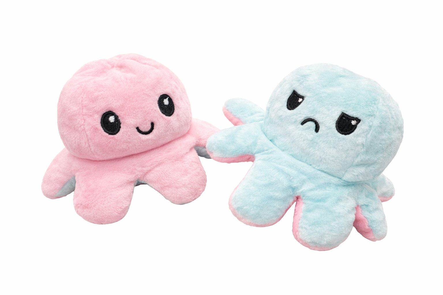 soma Kuscheltier Wendbarer Plüsch Oktopus 20 cm – Mood Kuscheltier Rosa Blau (Set, 1-St., Geschenk-Set), Wendbar mit zwei Emotionen, weich und kompakt für unterwegs