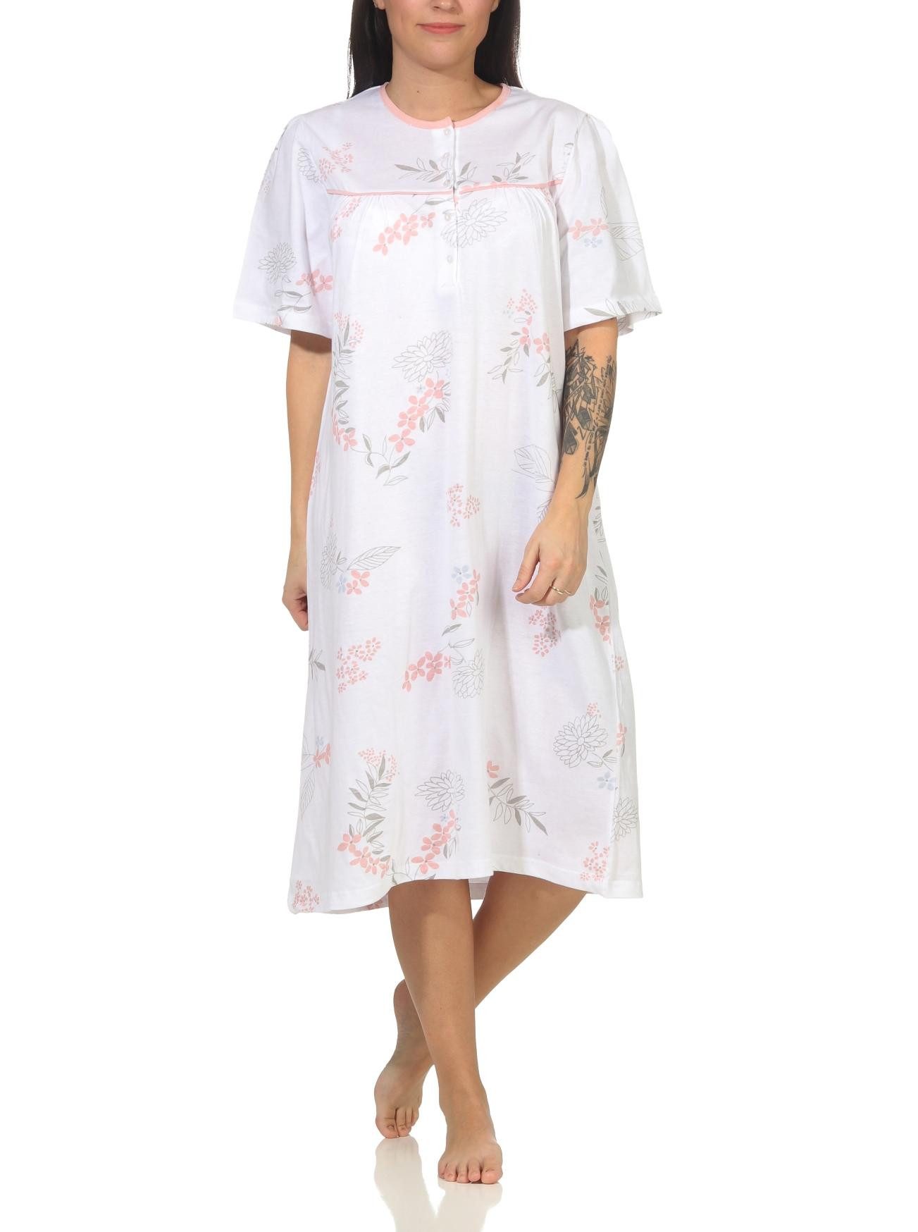 Normann Nachthemd Damen Nachthemd kurzarm klassische Design mit Knopfleiste am Hals