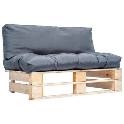 vidaXL Loungesofa Outdoor-Sofa Paletten mit Kissen in Grau Kiefernholz, 1 Teile