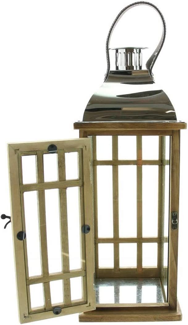 Dekoleidenschaft Kerzenlaterne "Wood" Laterne 40 / 60 cm hoch, Holz Windlicht, Kerzenständer, Kerzenhalter, Wohnzimmer Deko – Bild 5 von 5