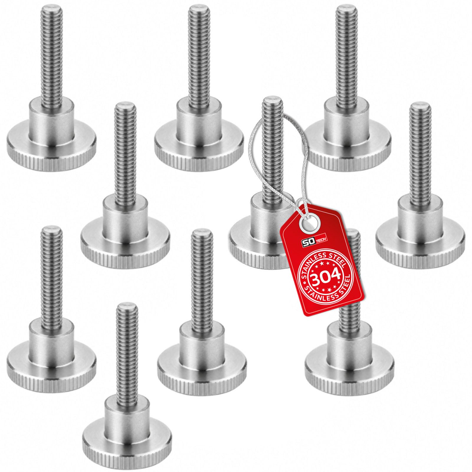 SO-TECH® Schraube Rändelschrauben M3-M10 DIN 464 Edelstahl V2A (SS304), (10 St), M6 x 30 mm, hohe Ausführung mit Schaft