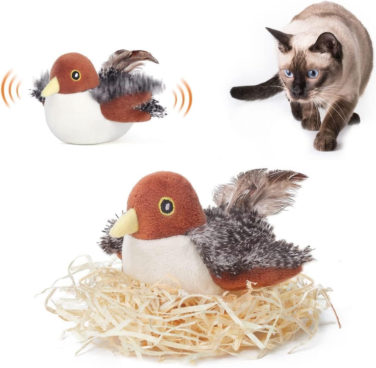 FELIXLEO Tierkuscheltier Katzenspielzeug flatternder Spatz interaktiv aufladbar Katzenminze, (1-tlg)