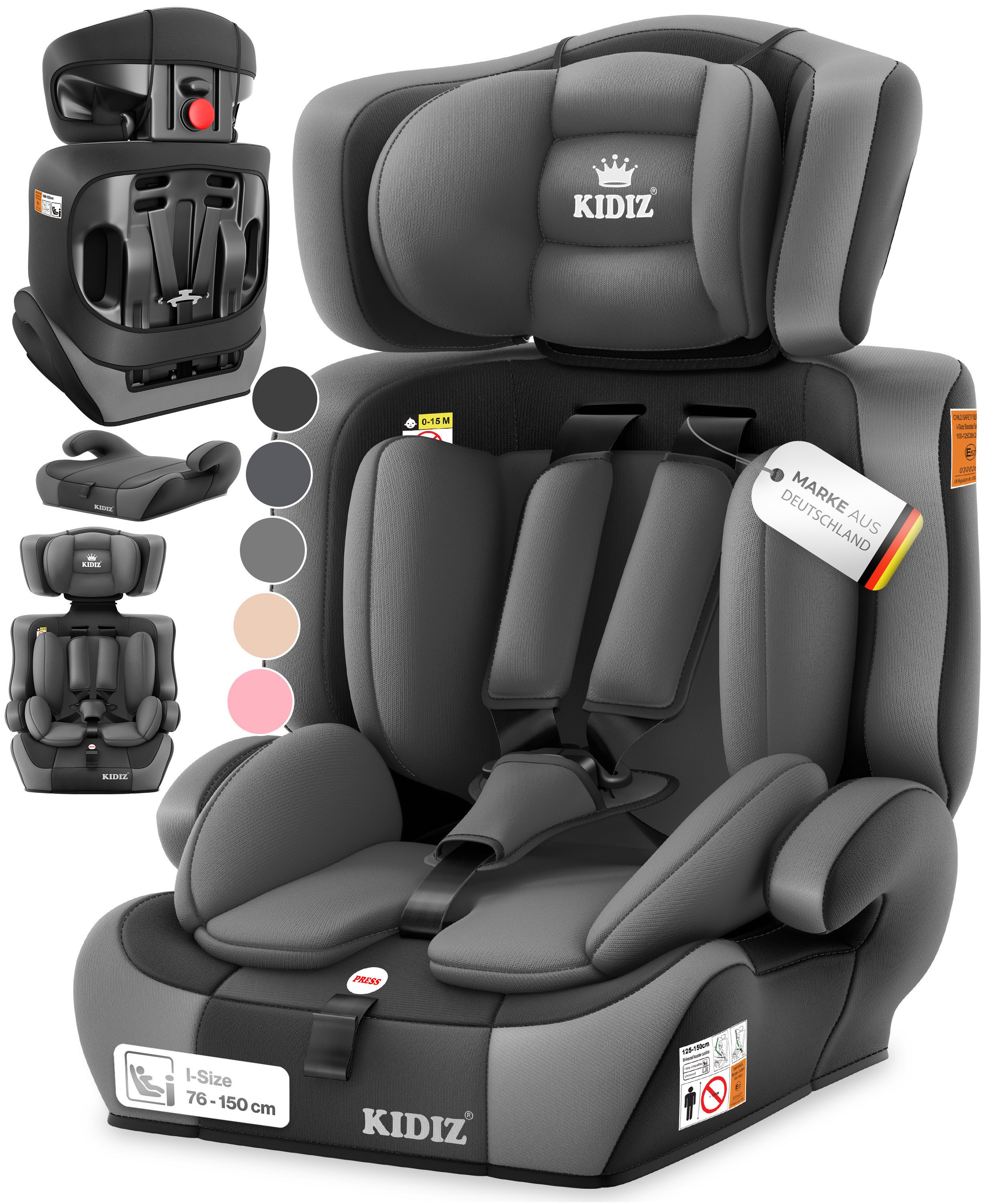 KIDIZ Autokindersitz, Autokindersitz Kinderautositz Gruppe 1+2+3 9-36 kg 5-Punk