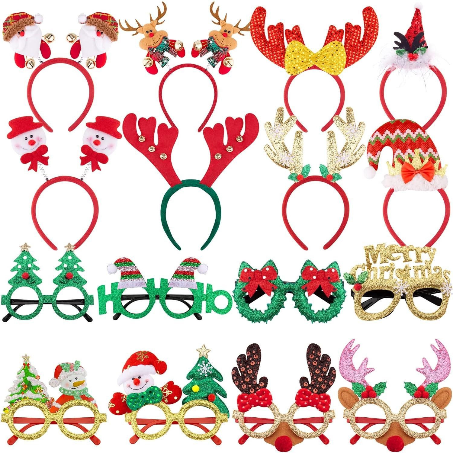 Haarreif 8er Set Weihnachts Haarreifen & Brillen Rahmen - Lustige Weihnachts