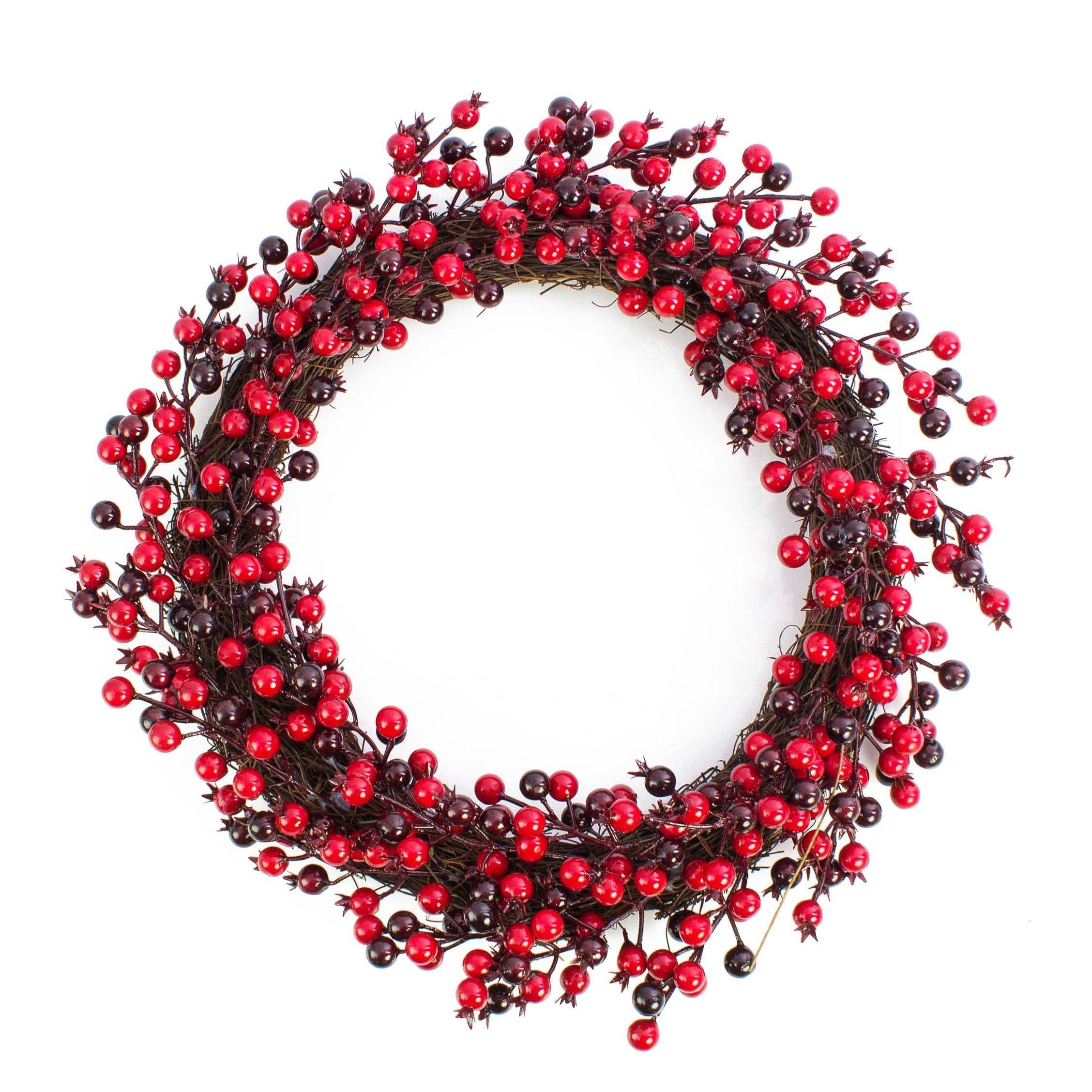 Kunstkranz Deko Beerenkranz, rot Aufhänge Band, rot - weinrot, Ø 45cm Feuerdorn, artplants, Höhe 7.0 cm