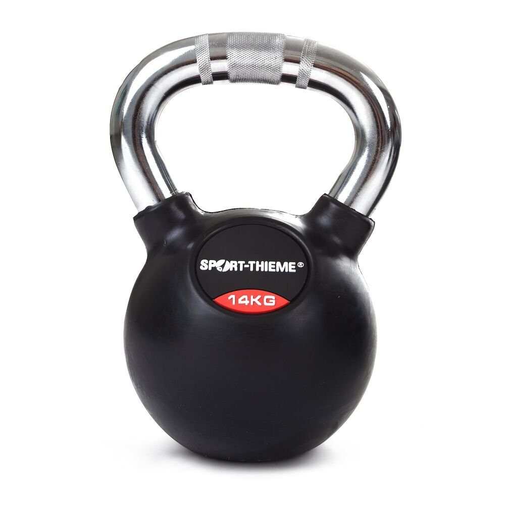 Sport-Thieme Kettlebell Kettlebell Gummiert mit gerändeltem Chrom-Griff, Trainiert funktionelle und explosive Kraft 14 kg