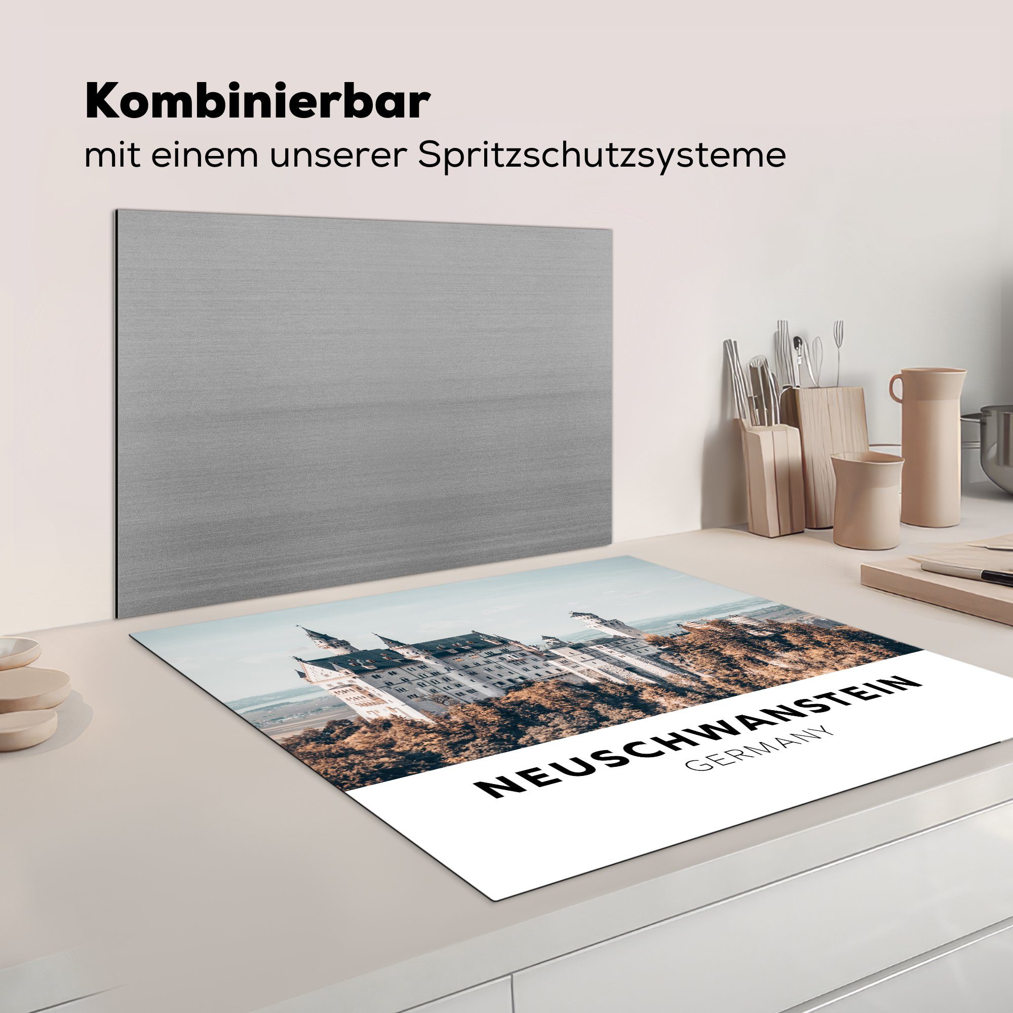 Vinyl, cm, Arbeitsplatte tlg), - Herdblende-/Abdeckplatte für Bäume, MuchoWow - Ceranfeldabdeckung, küche Schloss Deutschland (1 78x78